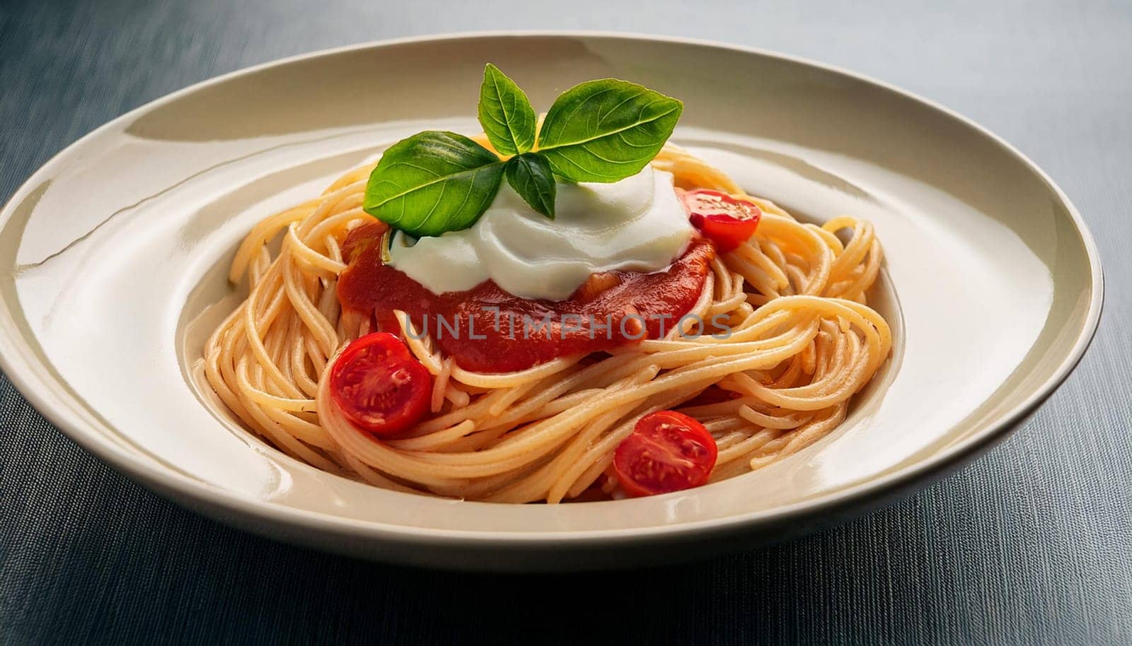 spaghetti al pomodoro vegetarian food, AI generated image