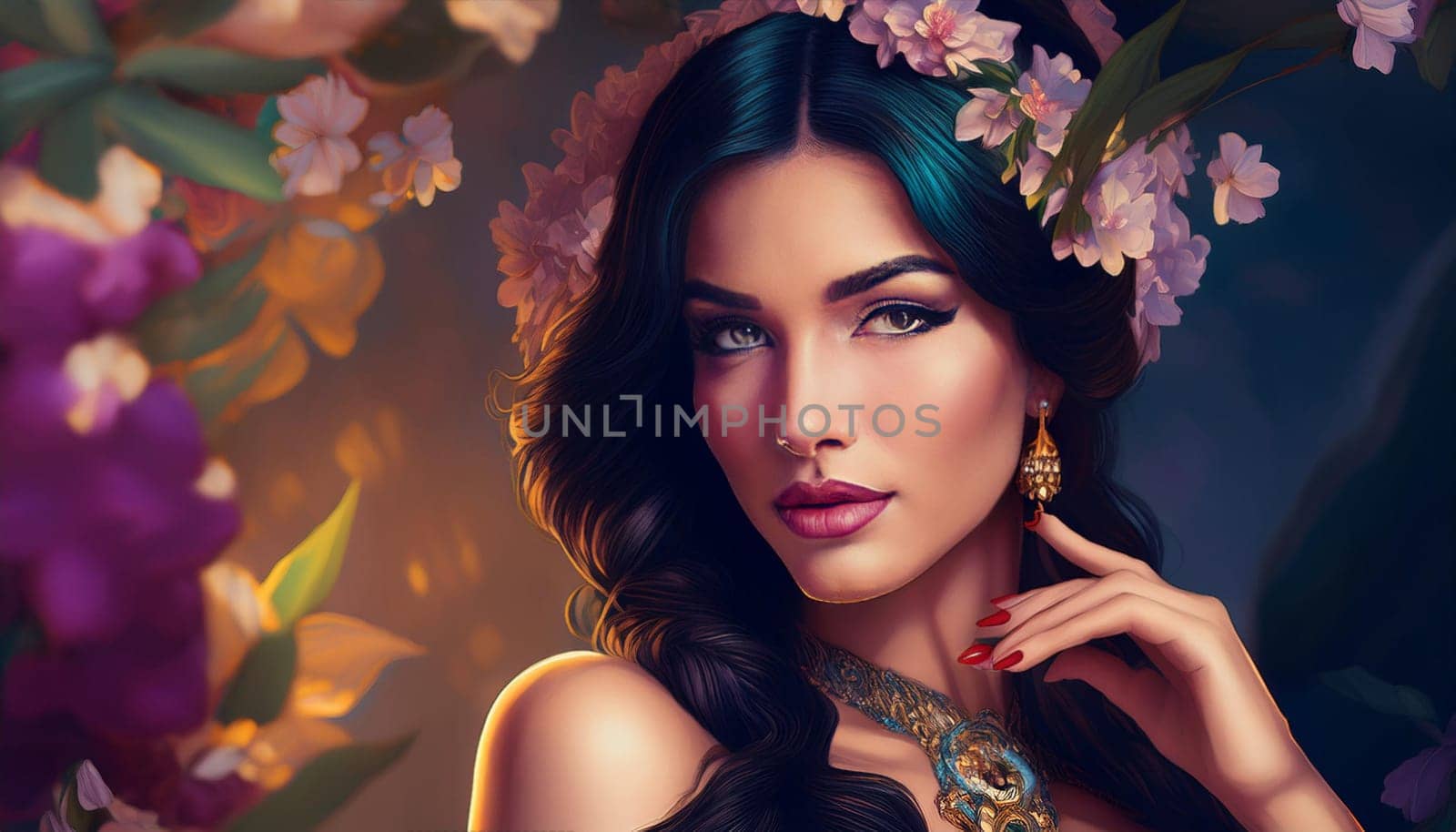 gorgeous young woman portrait illustration, AI generated image