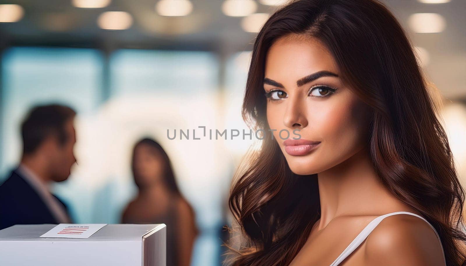 young woman at polling place, AI generated image