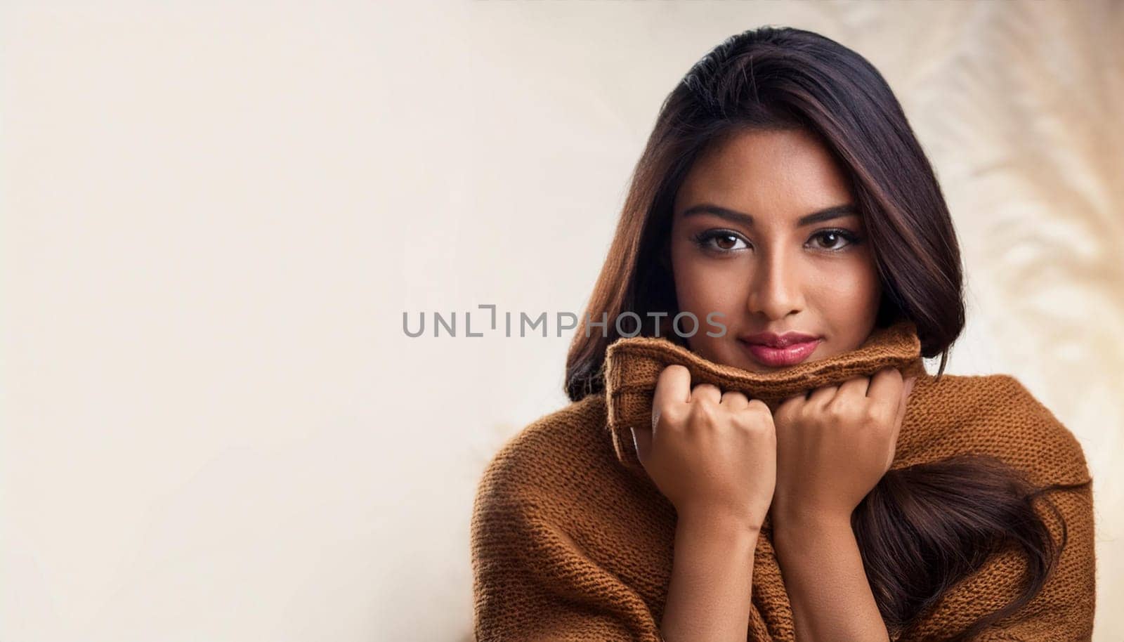 pretty young woman shivering in the cold, AI generated image