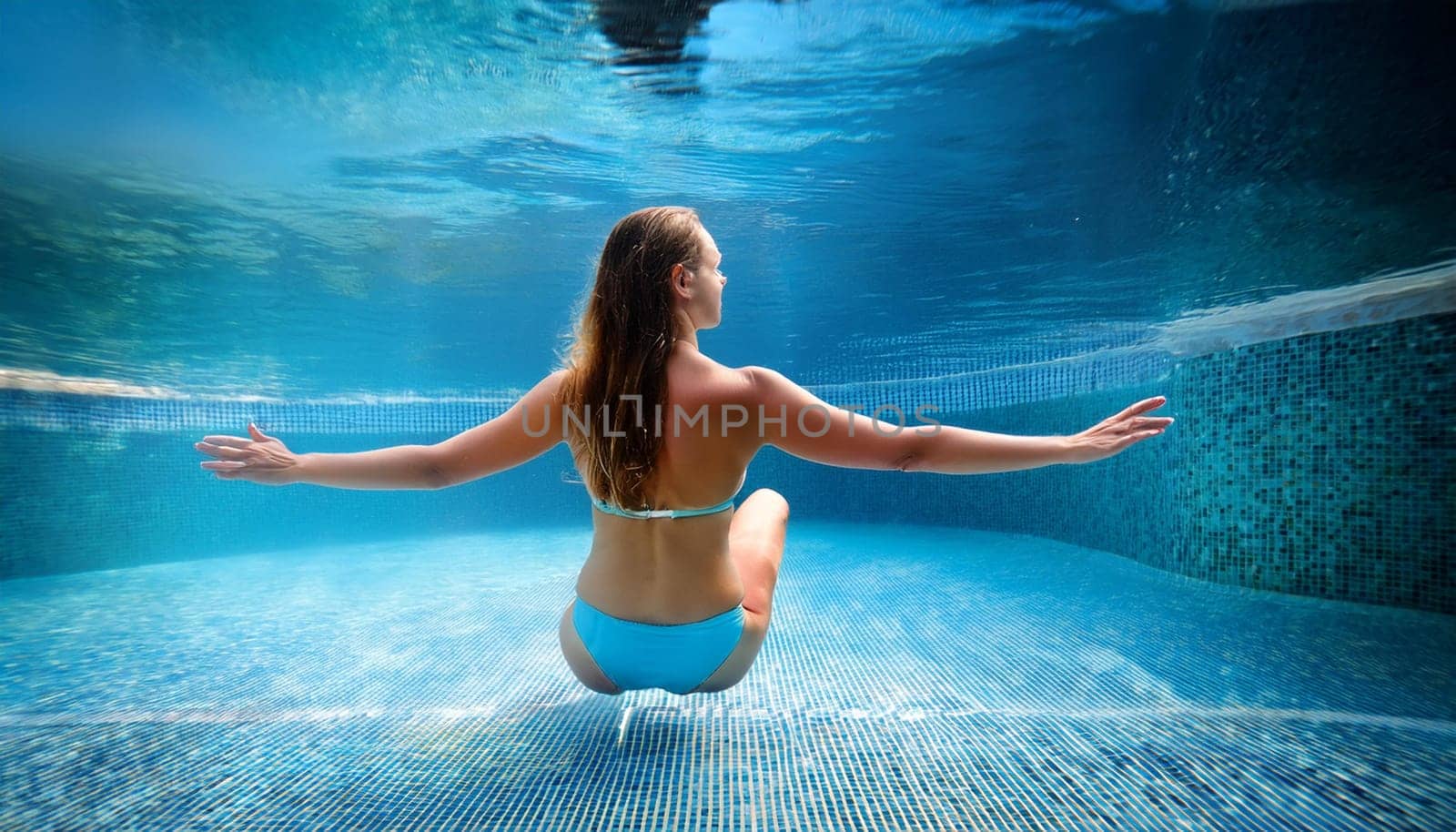 pretty young woman swimming, AI generated image