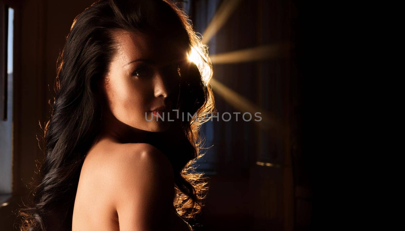 gorgeous young woman backlit, AI generated image