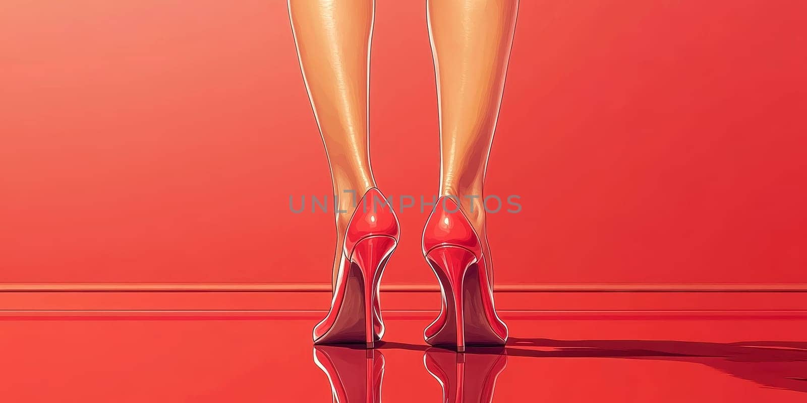 long female legs on a colorful background with high heels. AI generative.