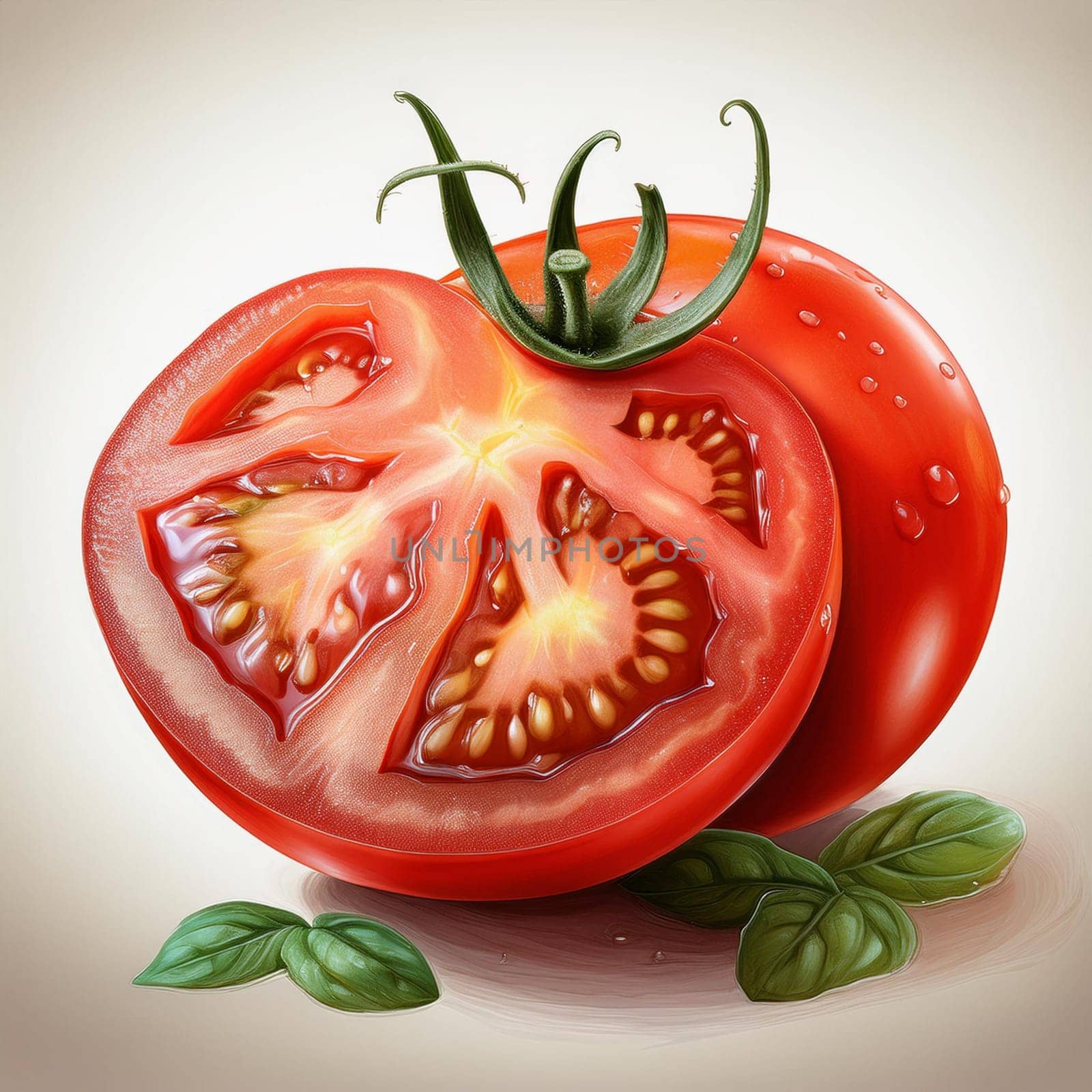 raw sliced tomato vegan food illustration, AI generated image
