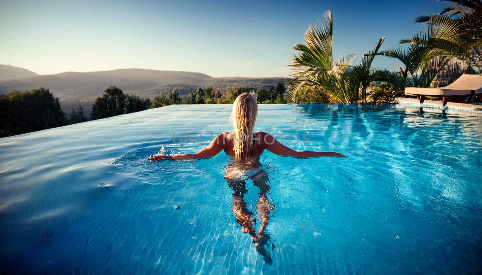 pretty young woman swimming, AI generated image