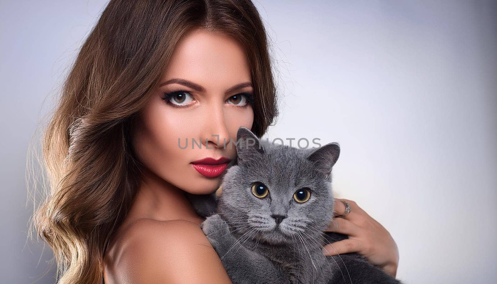 pretty young woman with a cat, AI generated image