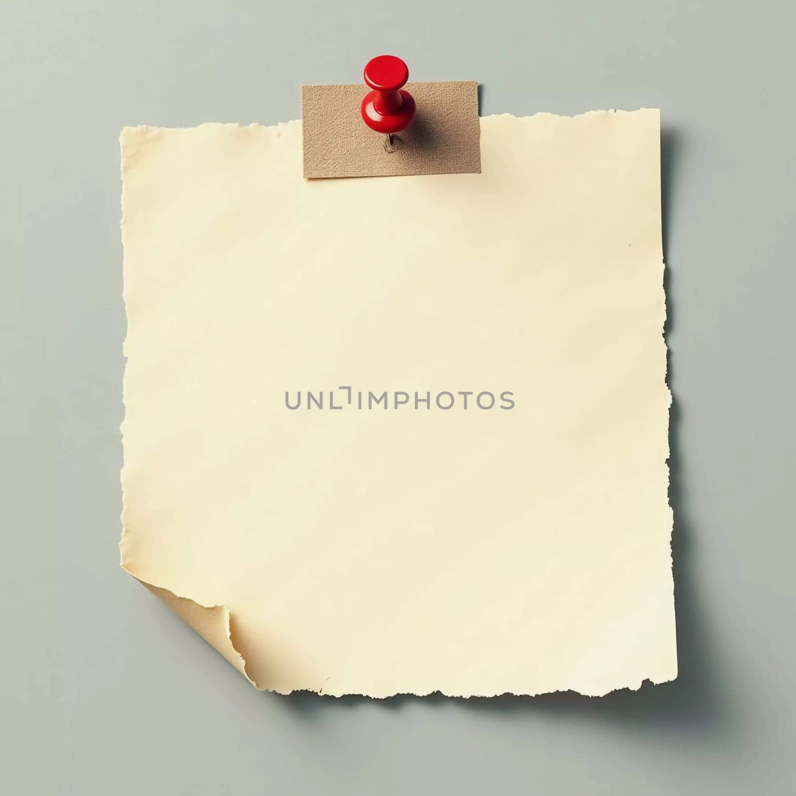 A piece of vintage blank note paper is secured with tape to a textured brown surface, ideal for business communications or reminders, conveying an old-fashioned office style. Generative AI.