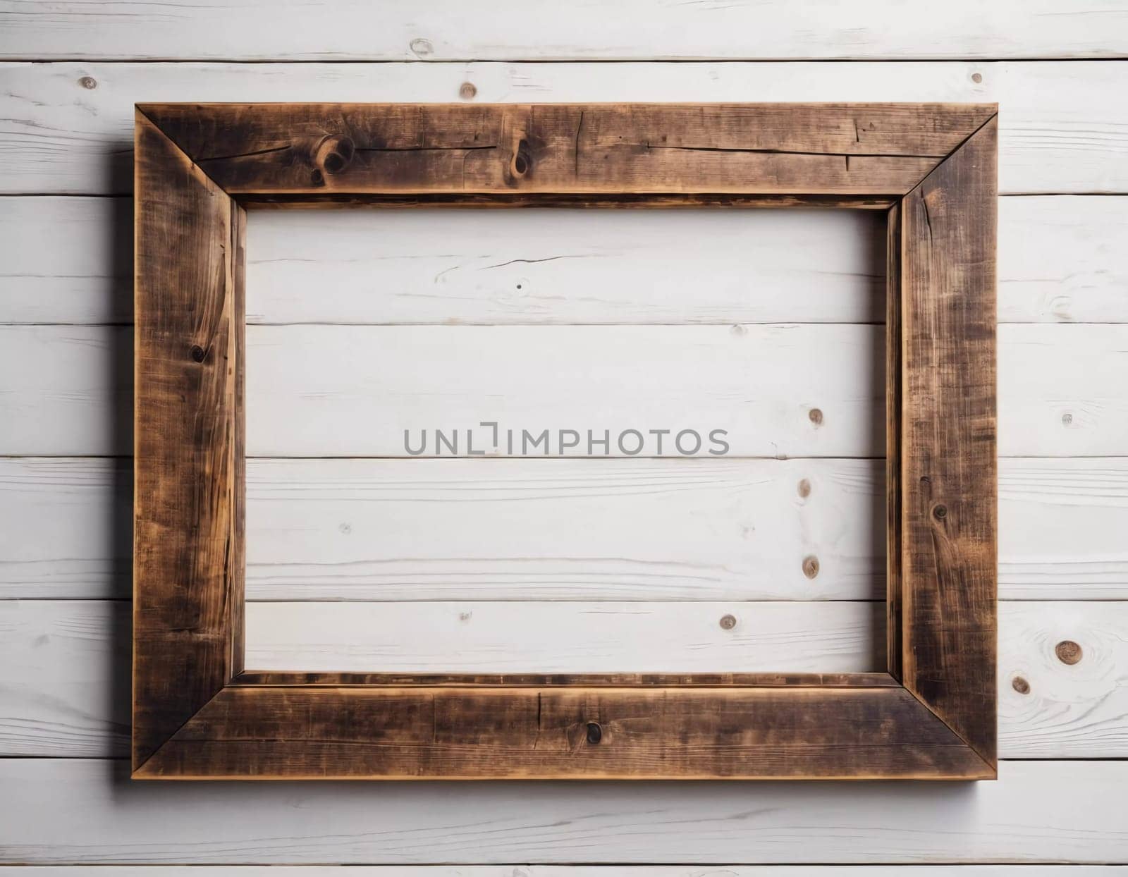 Rustic wooden frame features beautiful carvings and a weathered finish designed to hold art photographs set against clean white backdrop. A frame with intricate details against a white background. AI