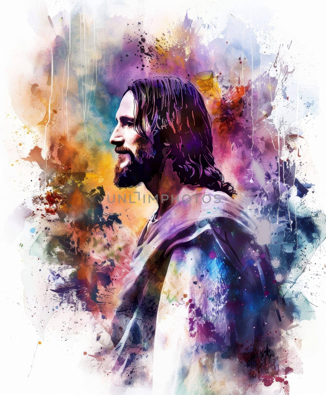 Life of Jesus Christ,depicted in a watercolor style. AI generative.