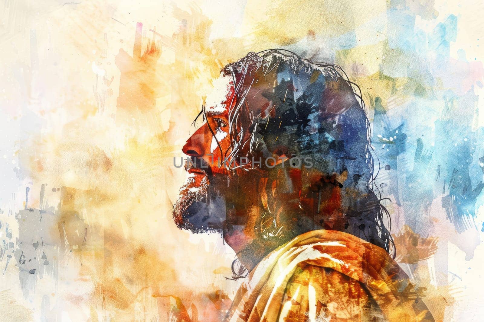 Life of Jesus Christ,depicted in a watercolor style. AI generative.