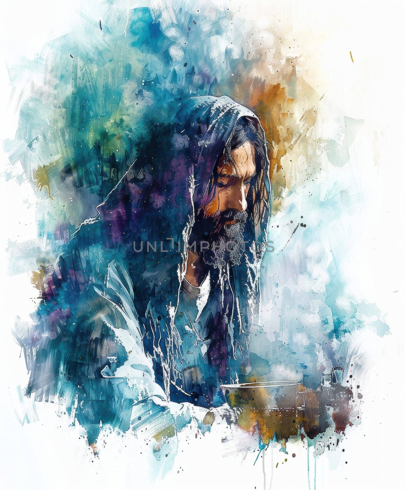 Life of Jesus Christ,depicted in a watercolor style. AI generative.
