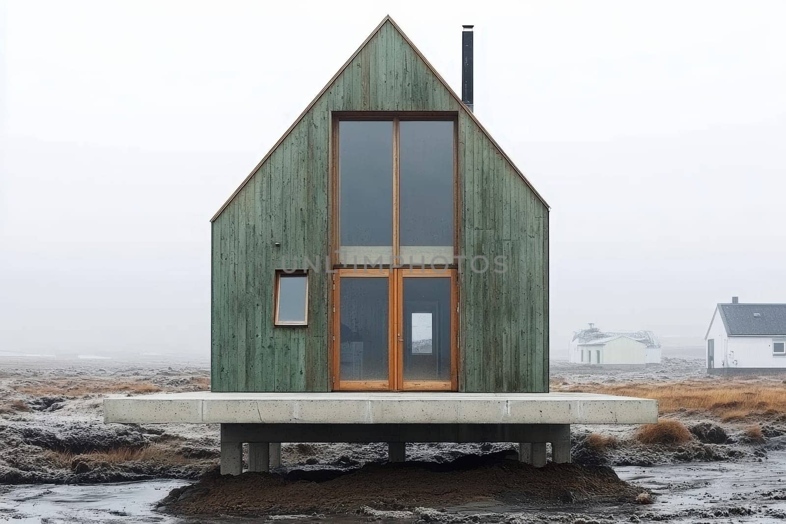 modern gabled house and landscape of the far north. AI generative.