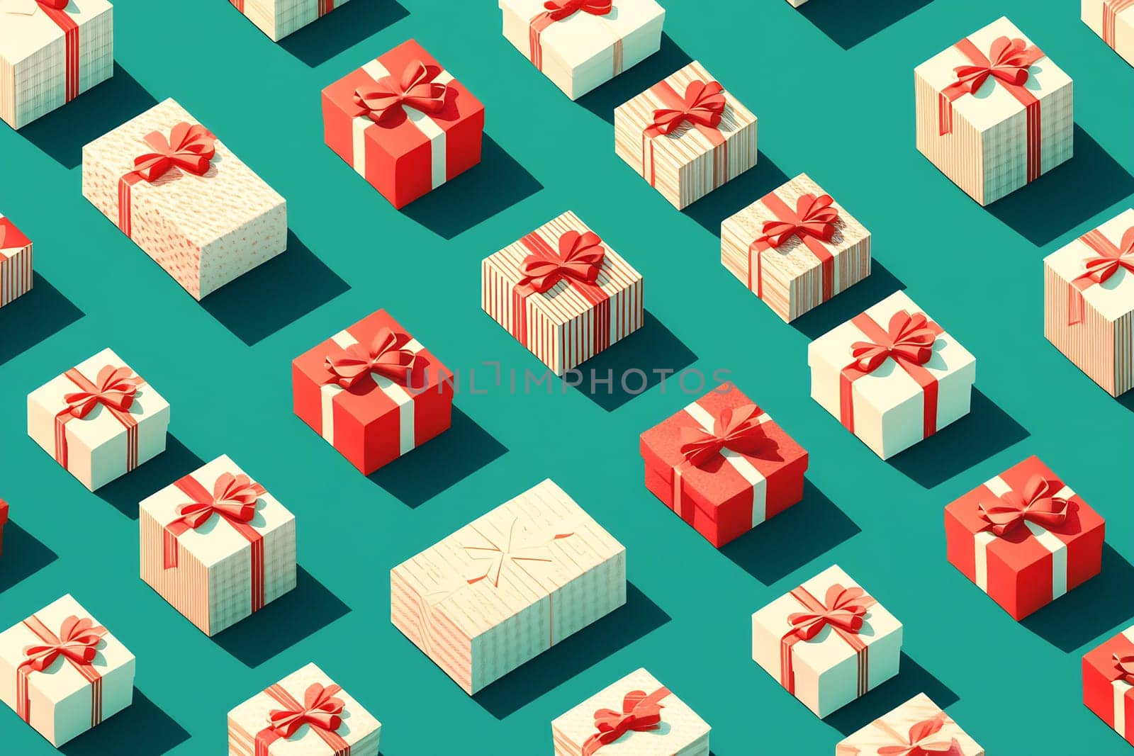 A vibrant assortment of wrapped gift boxes decorated with various ribbons, creating a festive atmosphere perfect for celebrations.