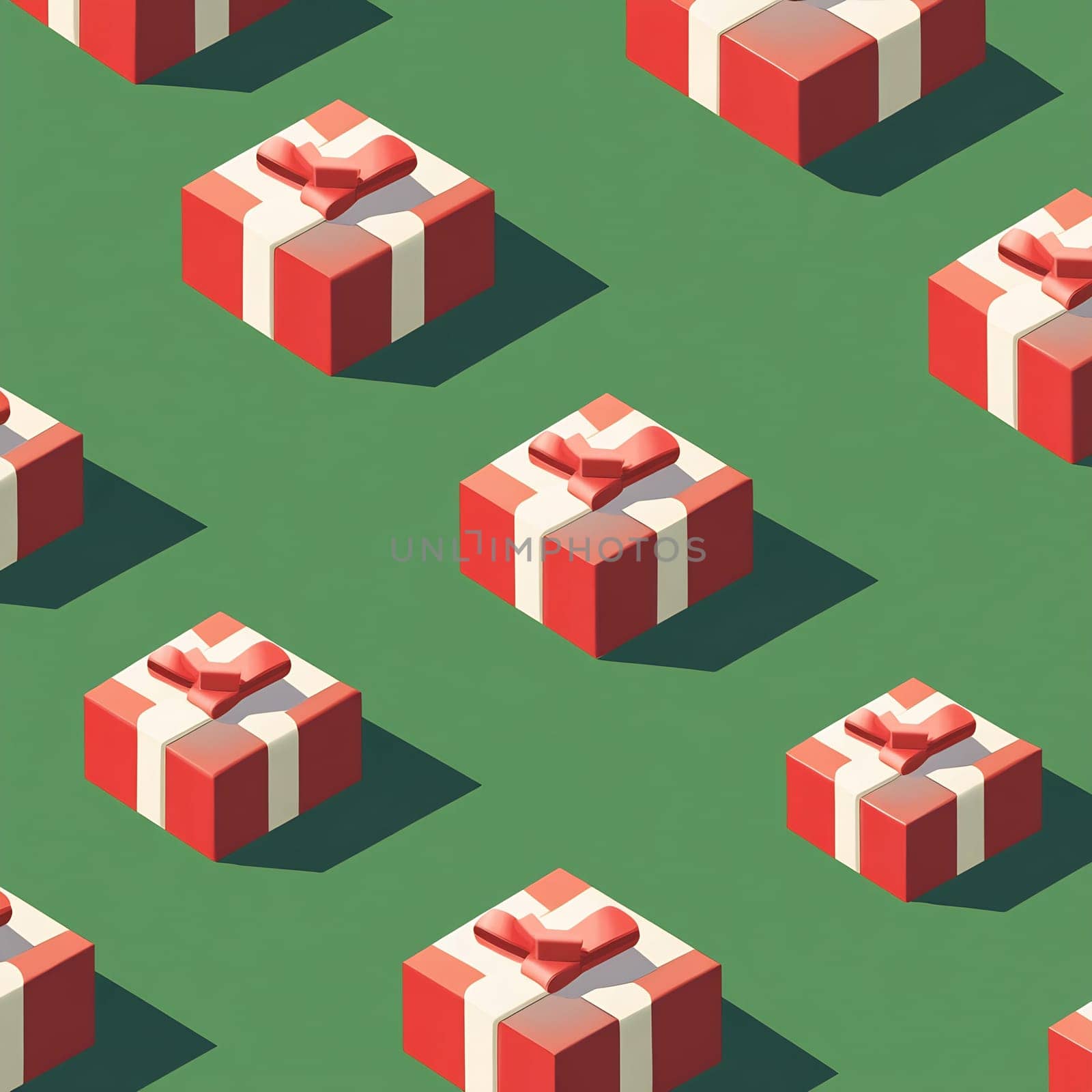 A pattern of brightly wrapped gifts with bows fills the surface, suggesting a cheerful holiday spirit and celebration time.