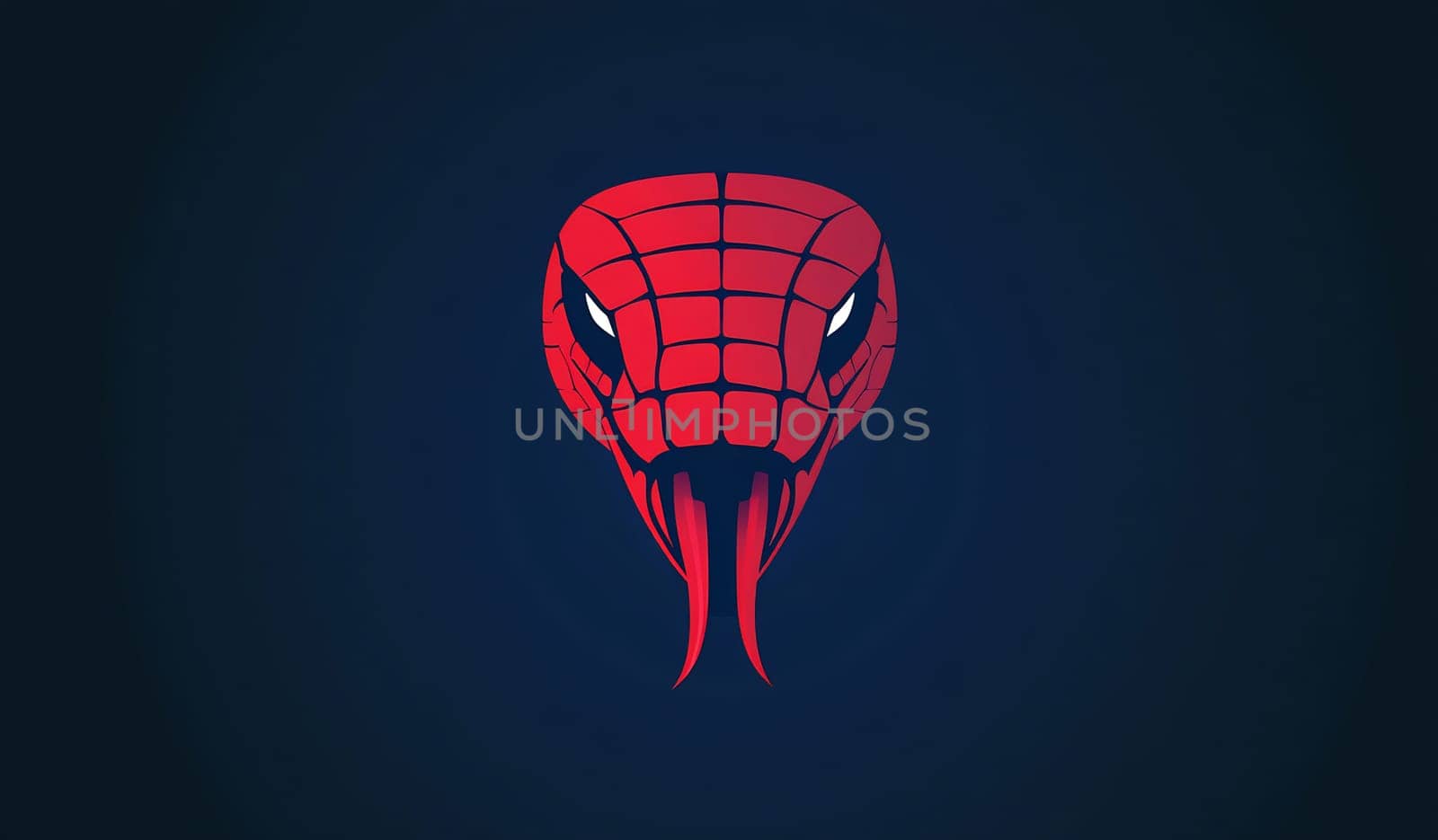 A red snake design with a web pattern is set against a dark blue backdrop, creating a visually captivating and ominous effect.