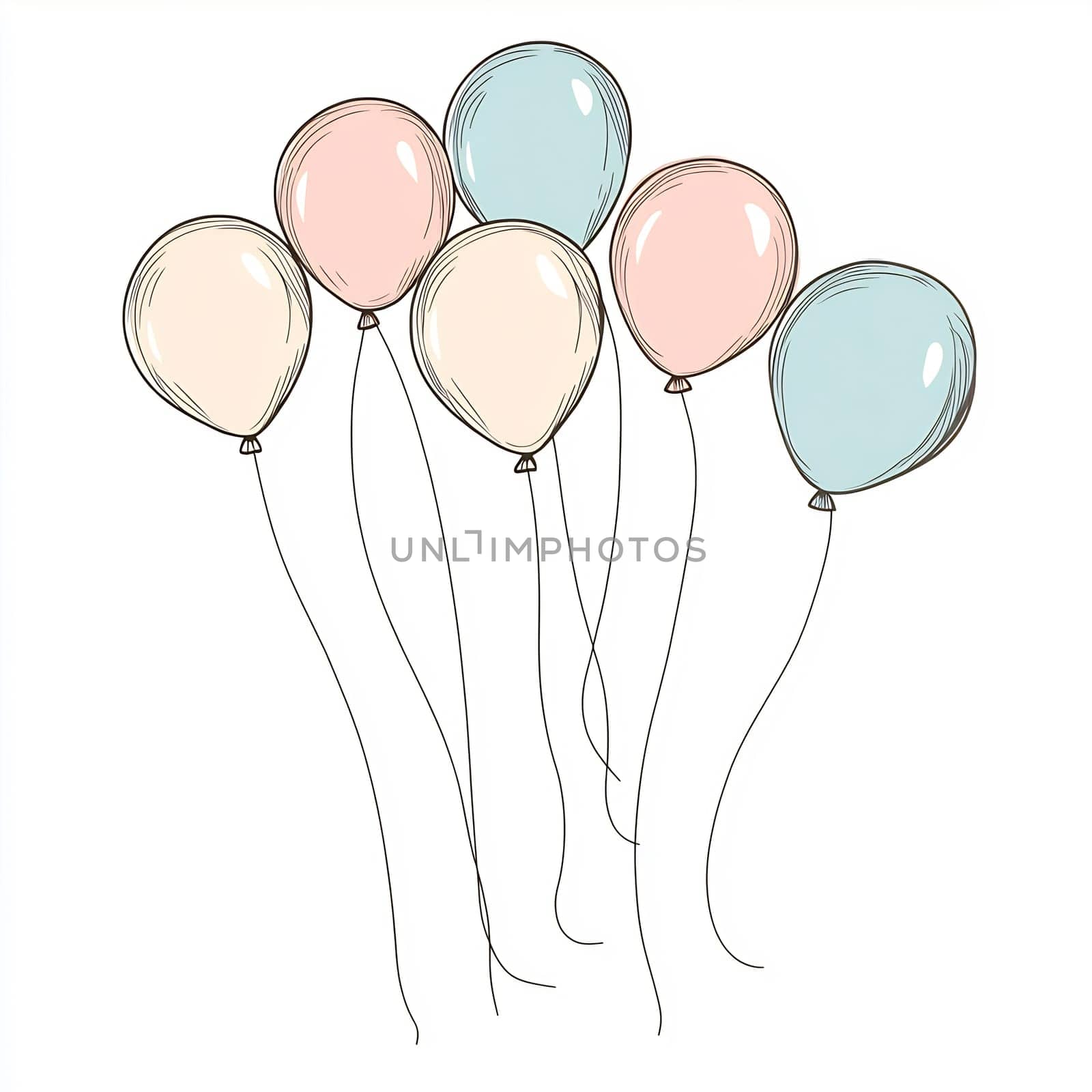 A collection of pastel-colored balloons floats serenely, creating a cheerful atmosphere for any celebration or gathering.