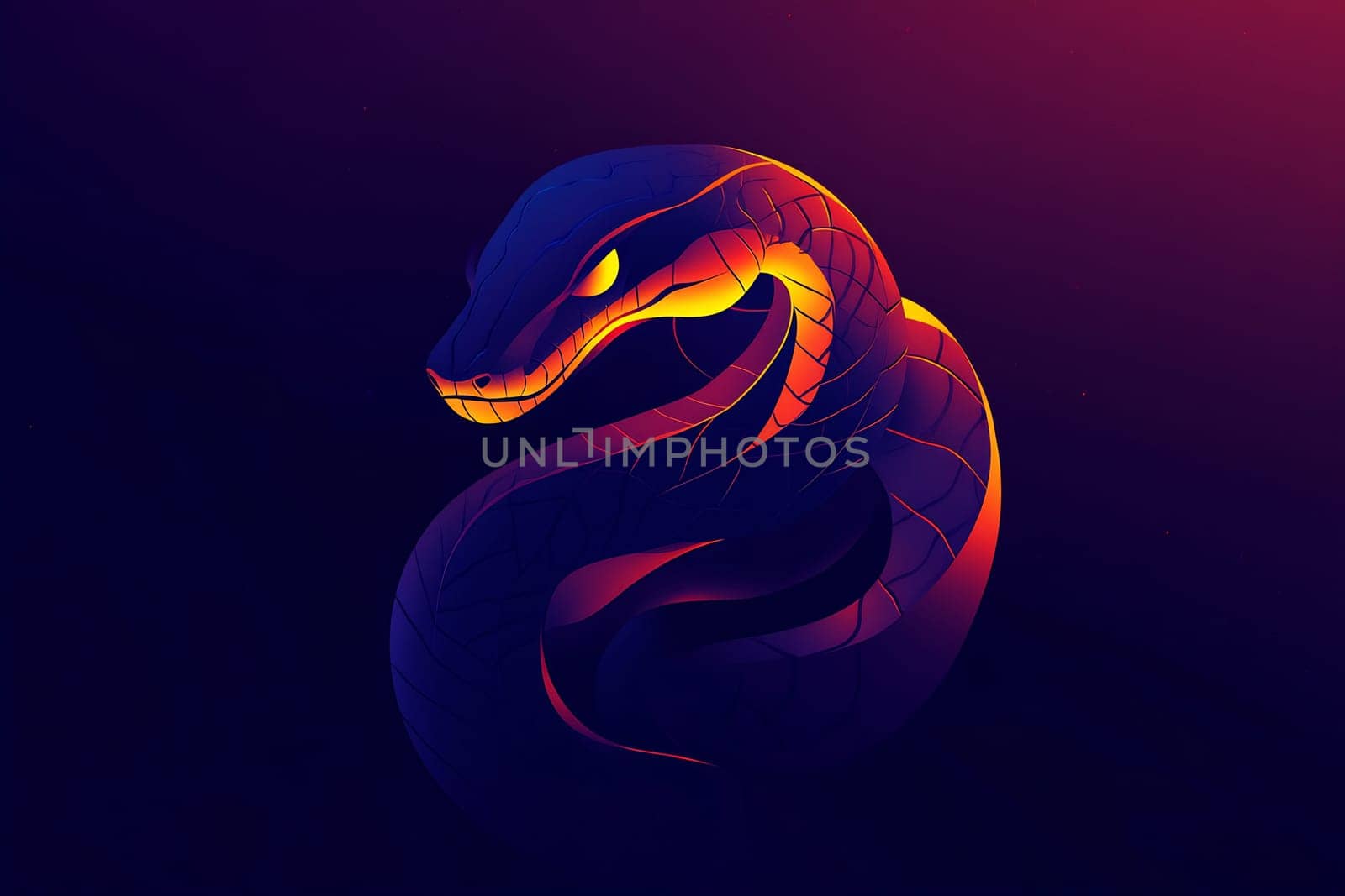 A striking serpent coils in an artistic design, featuring vivid colors and details against a richly colored backdrop, captivating the viewer.