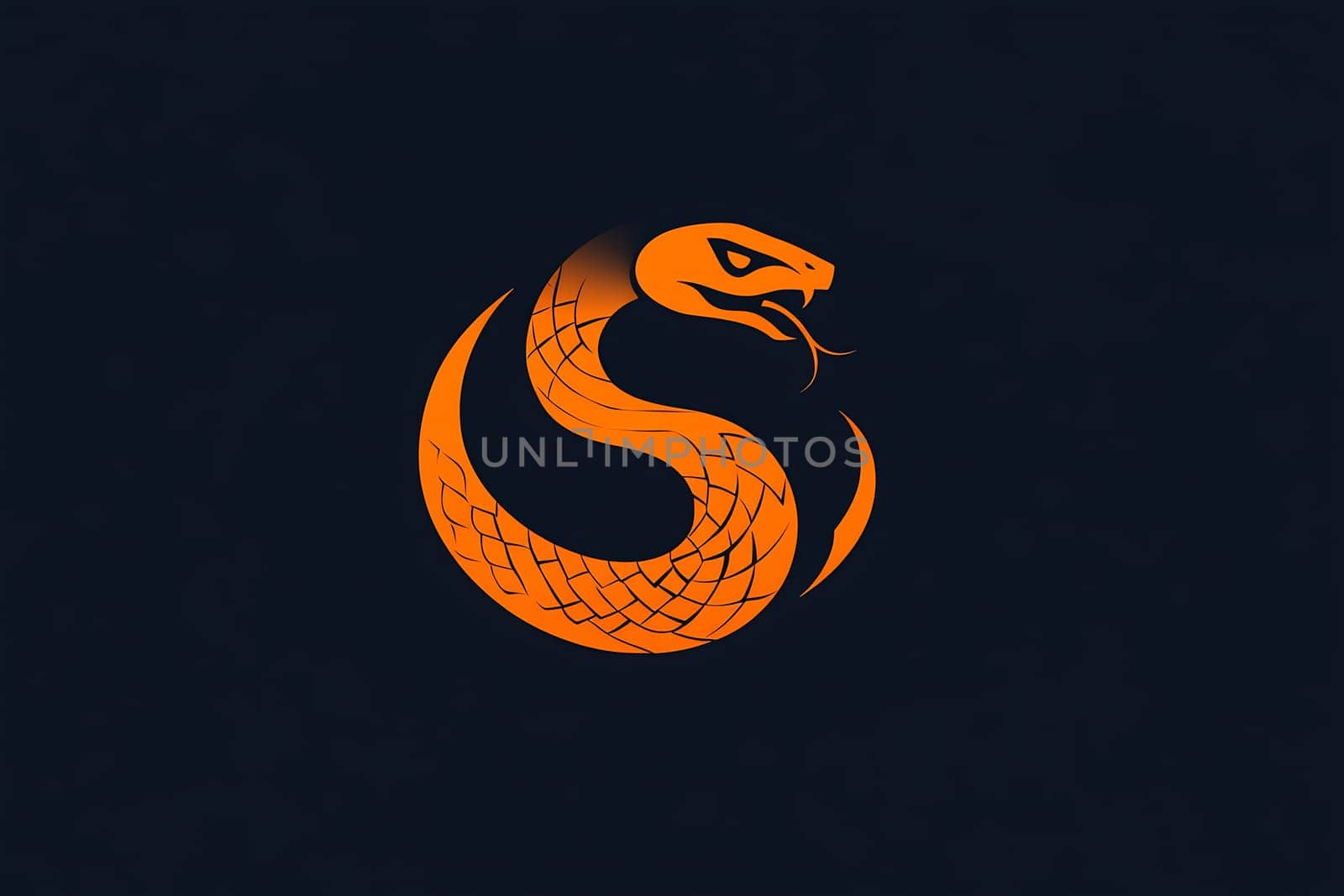 An orange snake twists in a circular design on a dark background, representing creativity and depth in visual art.