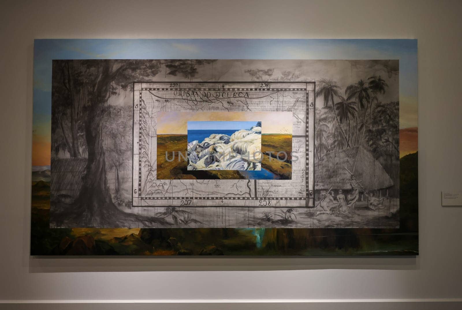 Venice, Italy - May 7 2024: Foreigners Everywhere 60th Venice Art Biennale in Venice. The Framing of the landscape IV. View of Plastic Waste Landfill on the Almeria Coast