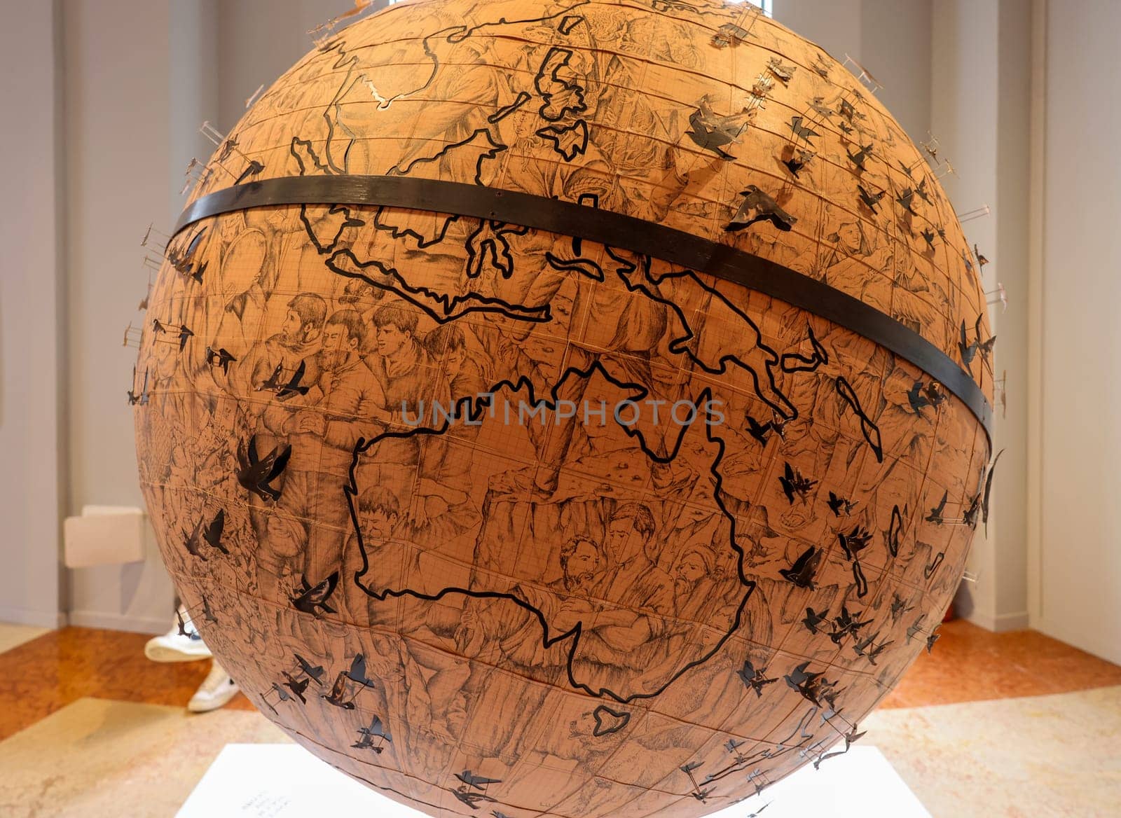 Venice, Italy - May 7 2024: Foreigners Everywhere 60th Venice Art Biennale in Venice. The exhibition titled Home Sextant in Venetian Pavilion at Giardini