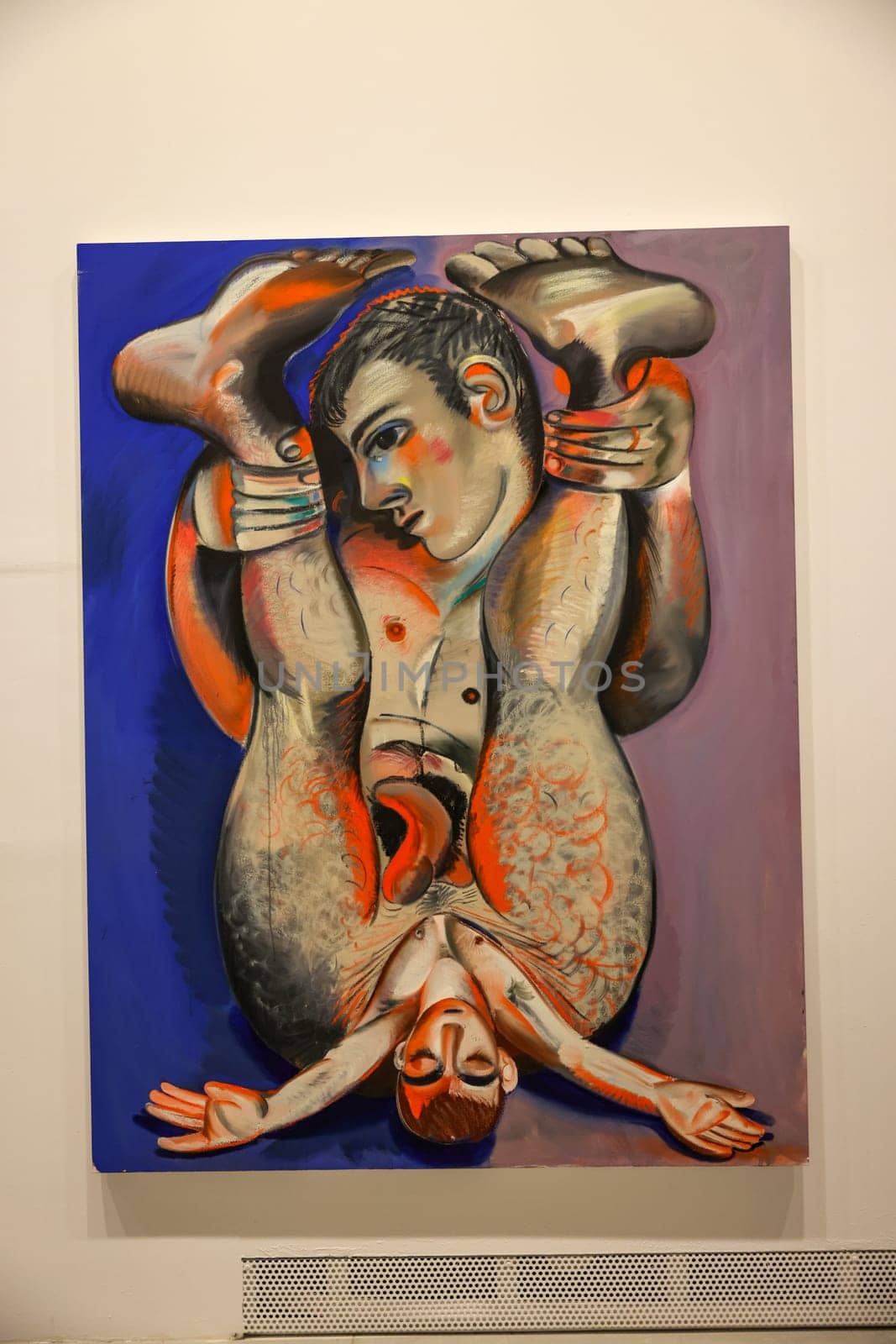 Venice, Italy - May 7 2024: Foreigners Everywhere 60th Venice Art Biennale in Venice. I keep My treasure in  My Ass by Louis Fratino. Oil on canvas