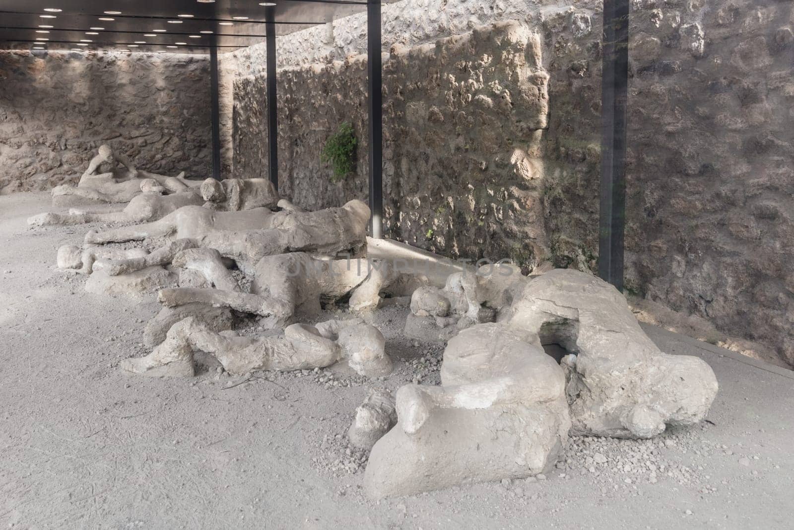 Plaster cast of the victims covered in ash in Pompeii, Italy