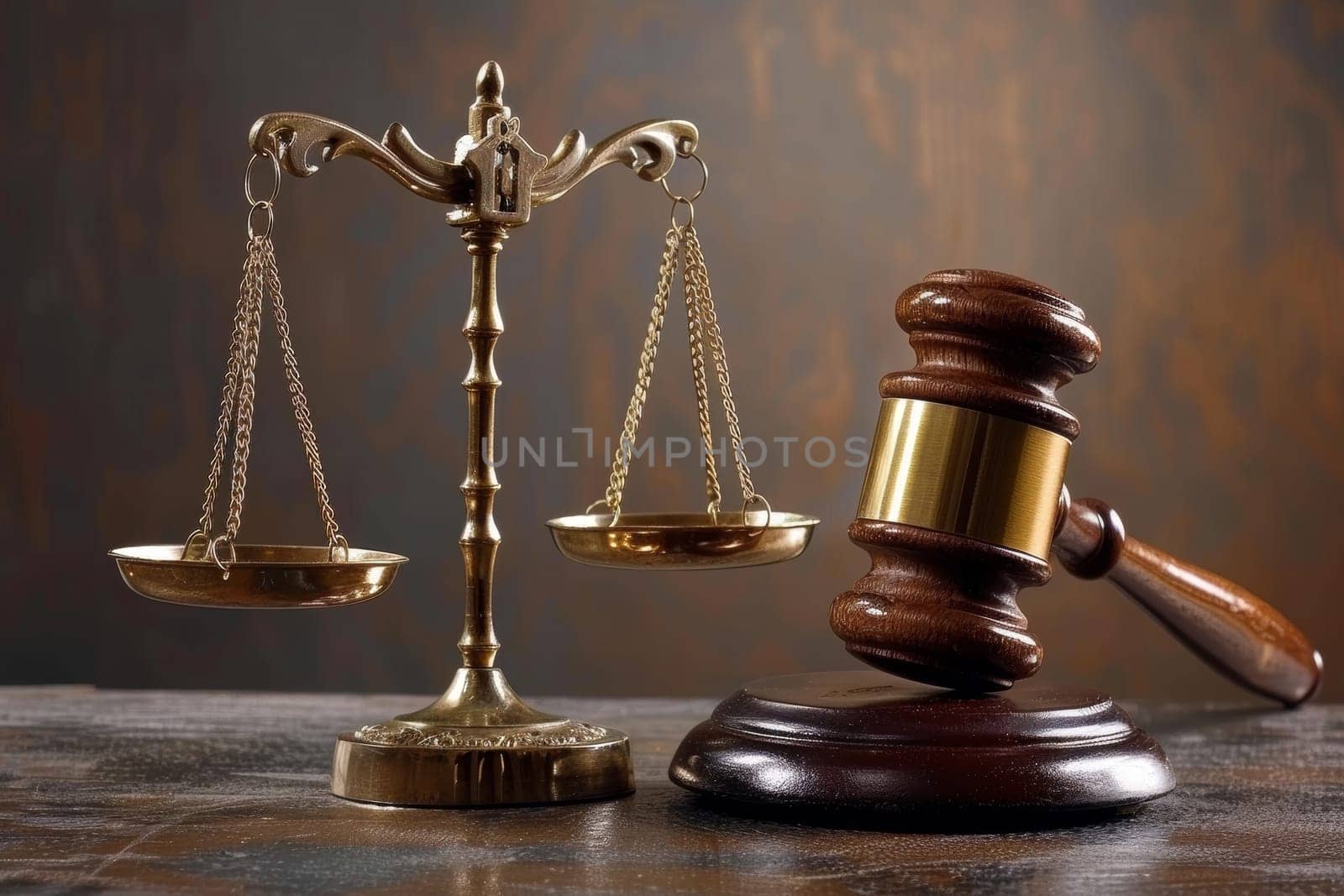Classic legal symbols representing law and order in professional setting