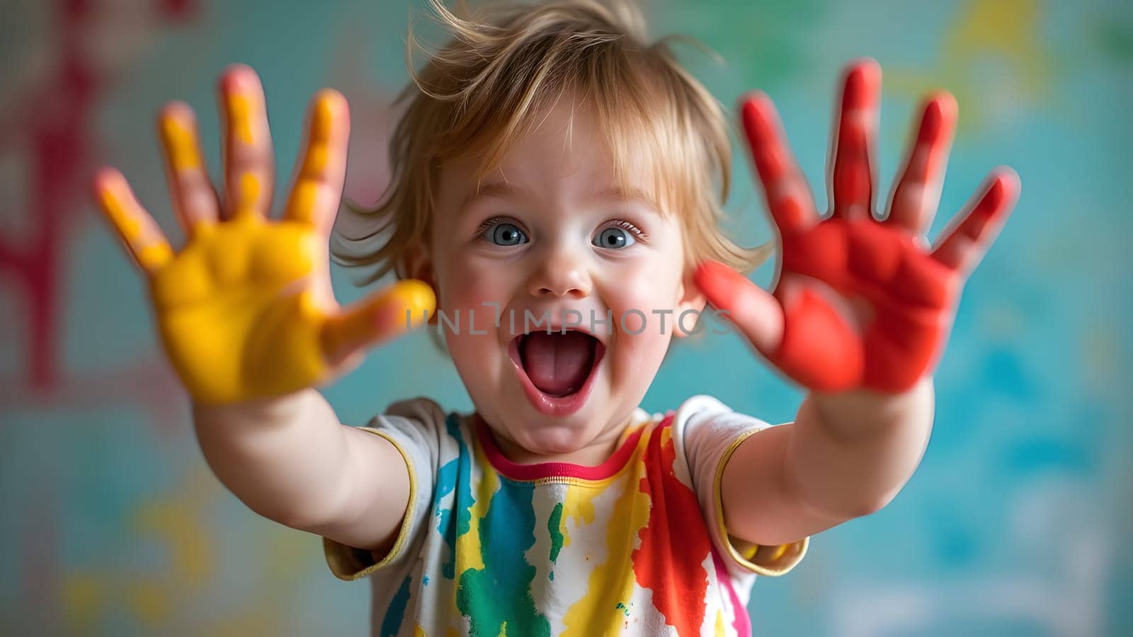 Happy child with the paints