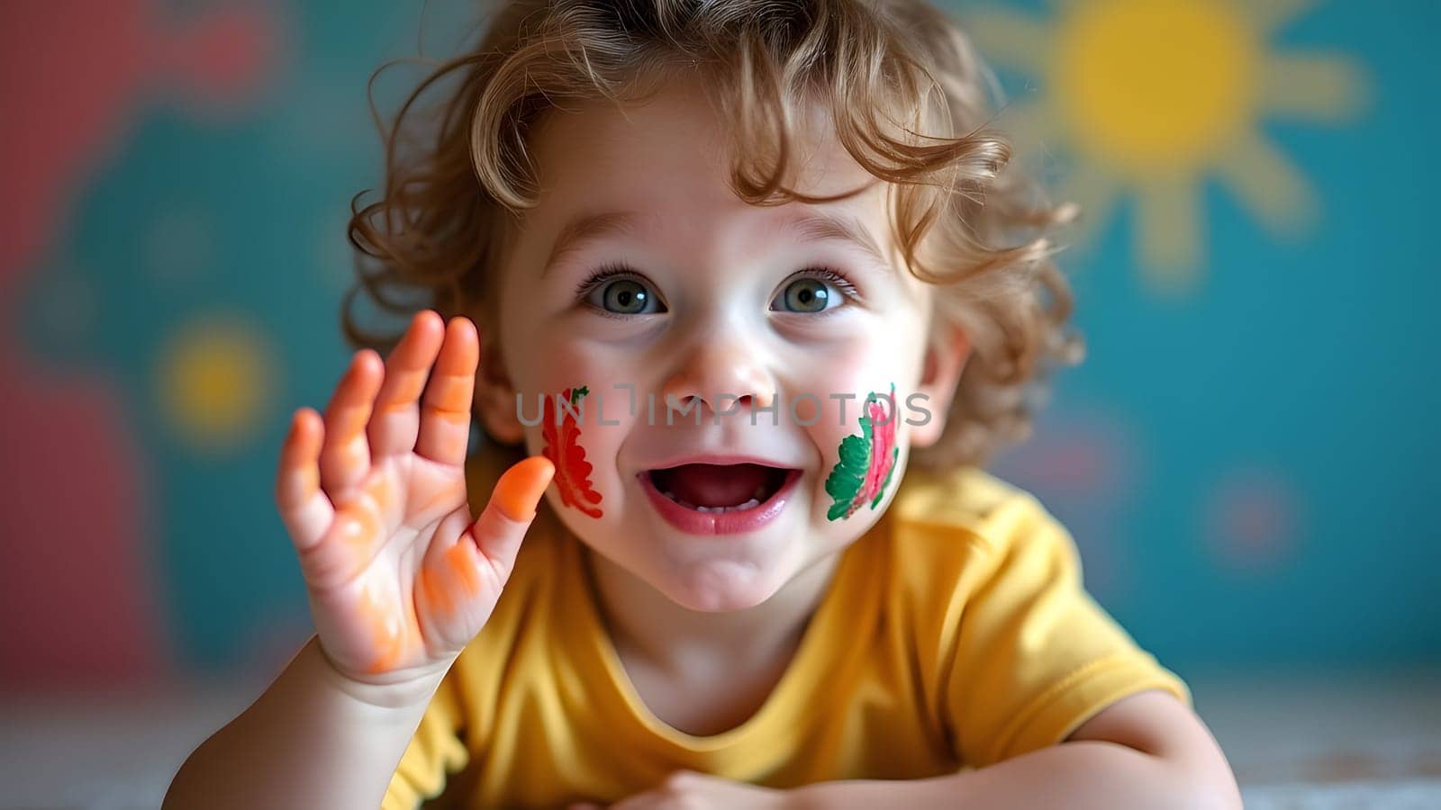 Happy child with the paints