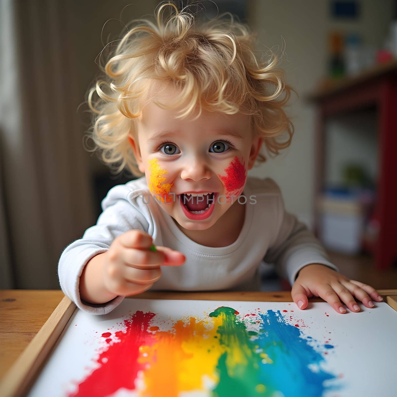 Happy child with the paints