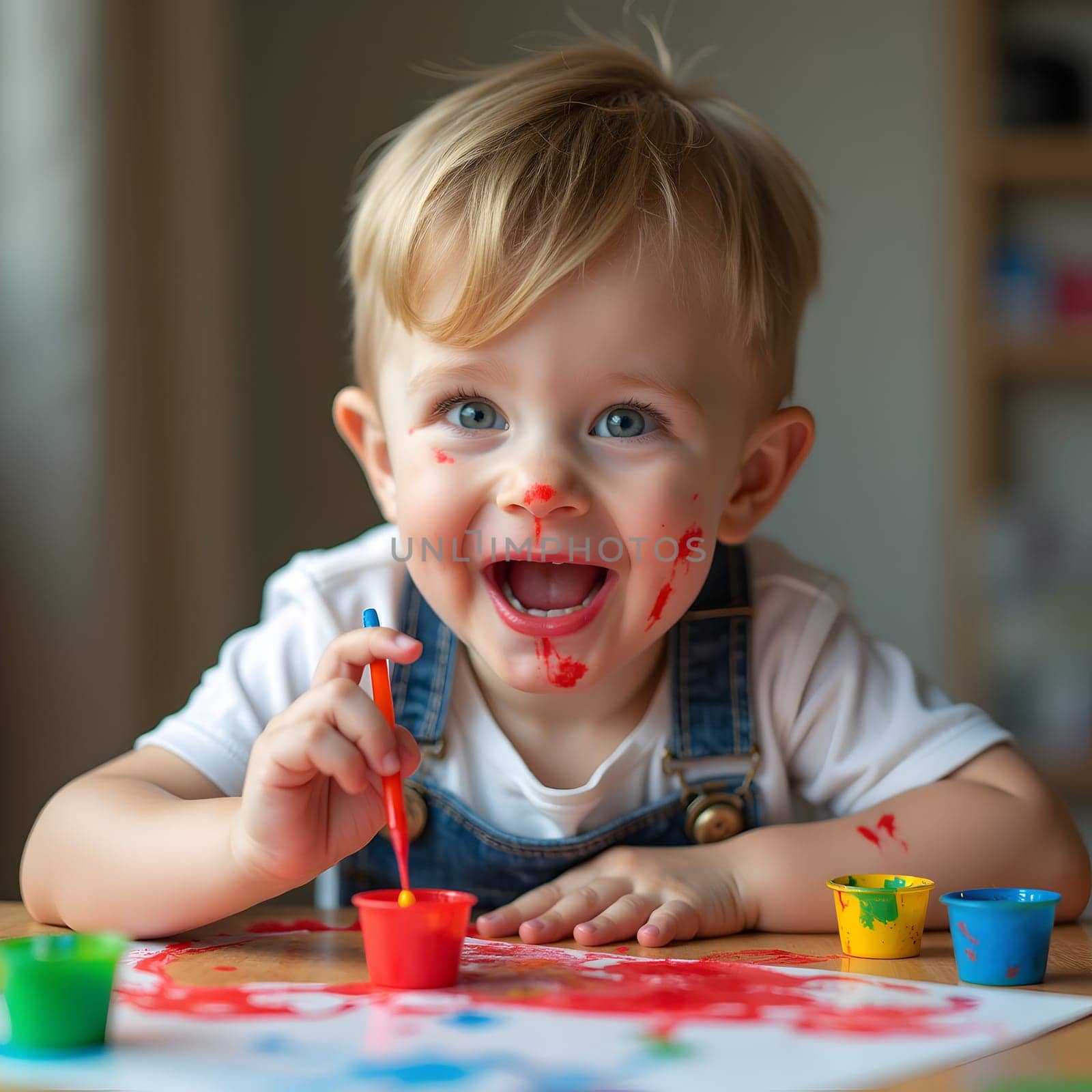 Happy child with the paints