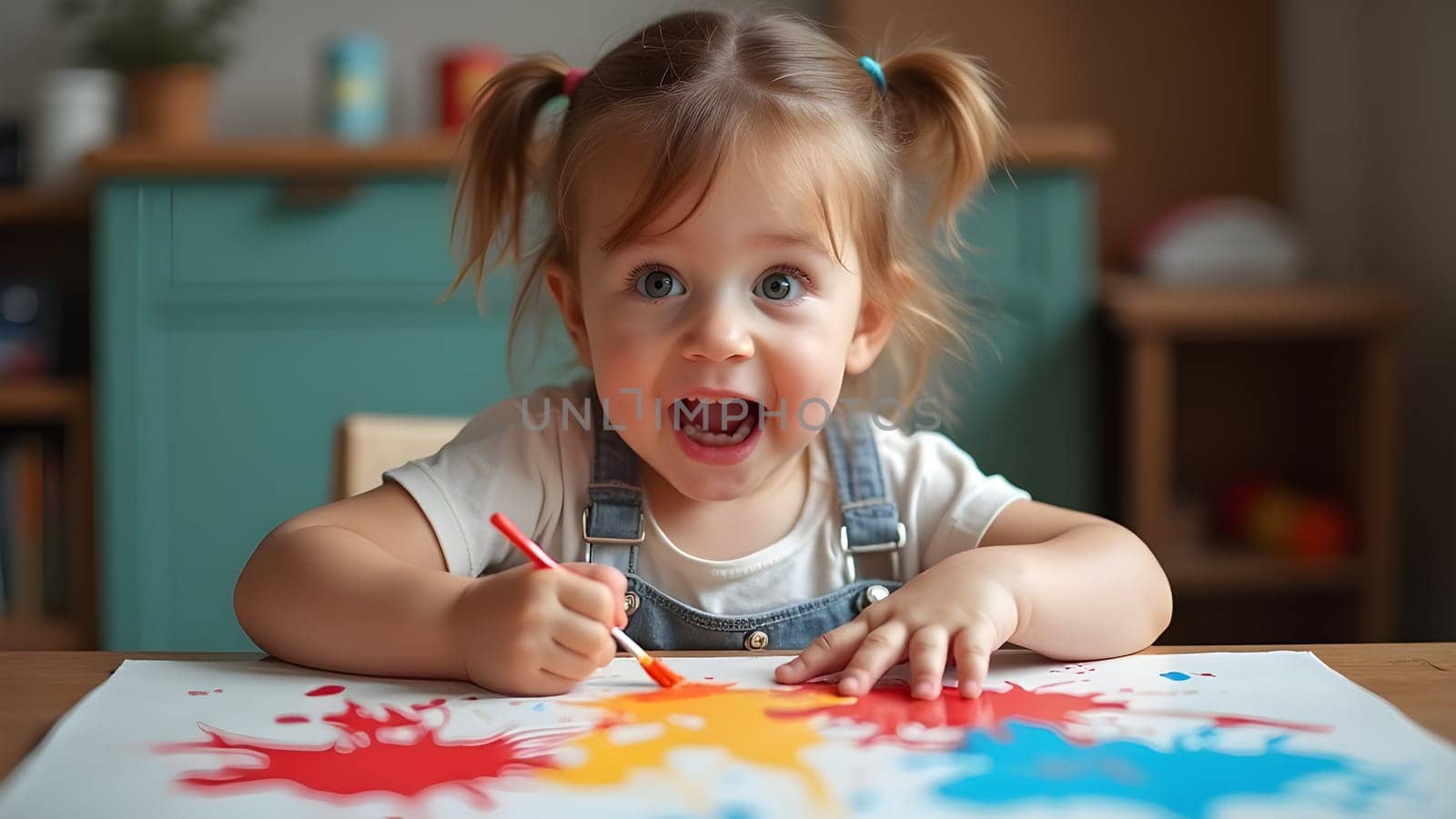 Happy child with the paints