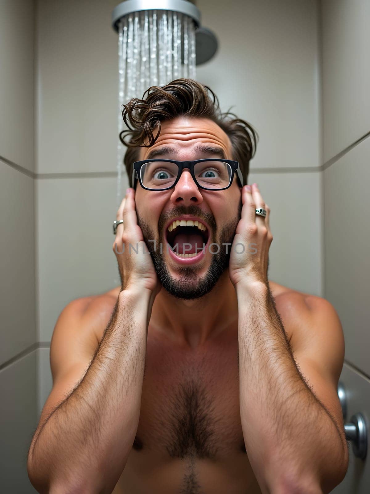 Geek man in the shower