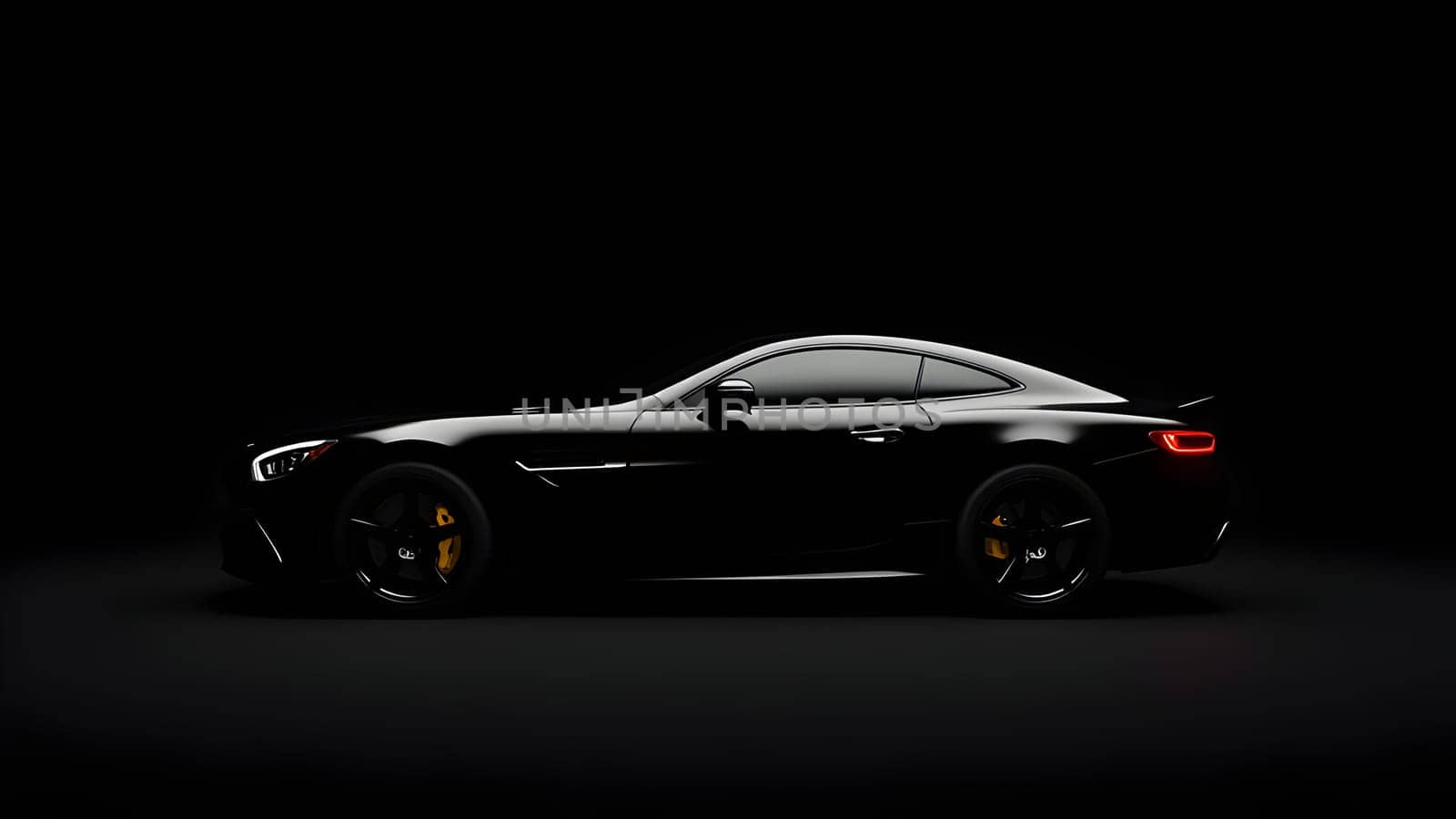 Black luxury car on black background