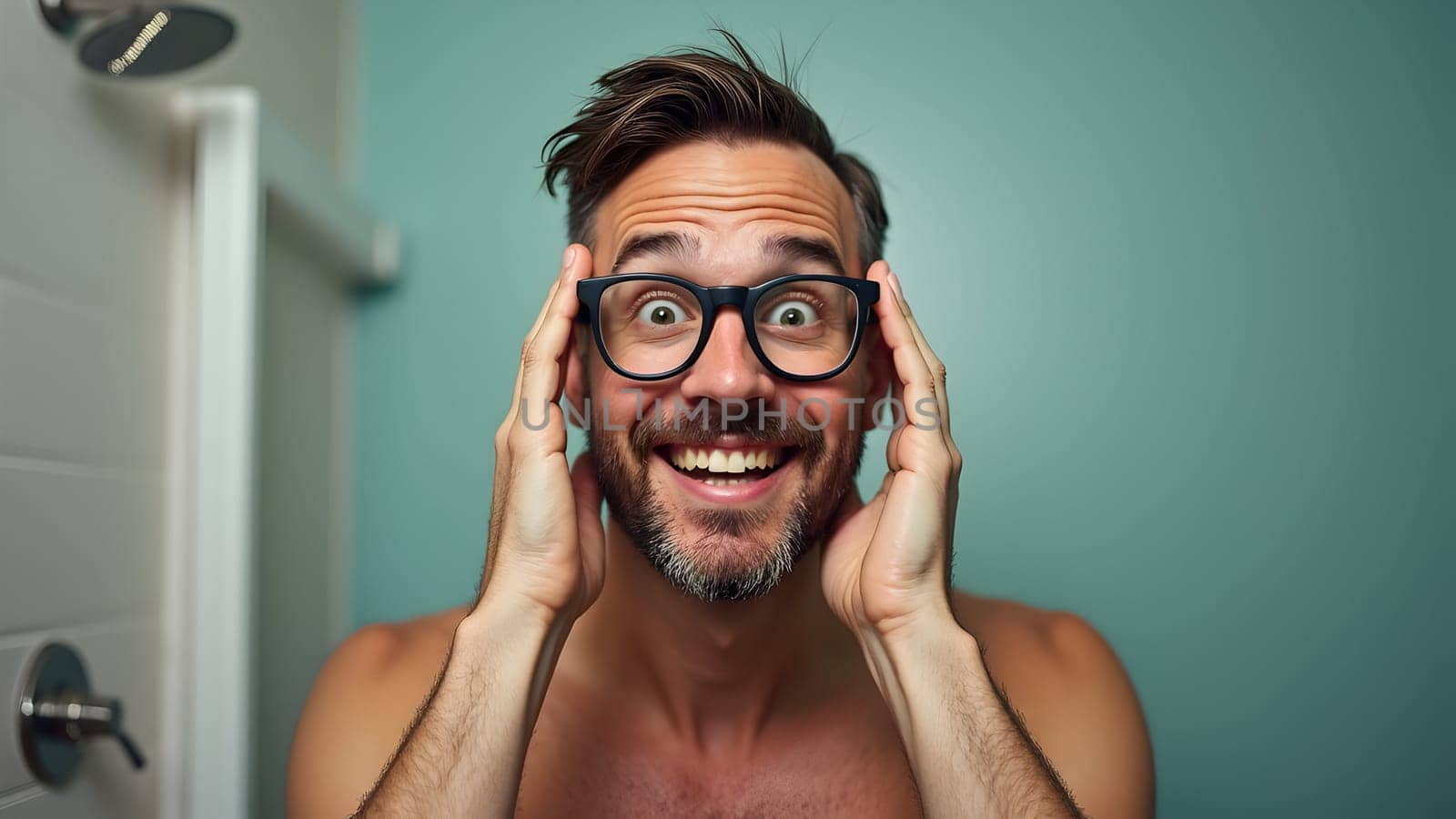 Geek man in the shower