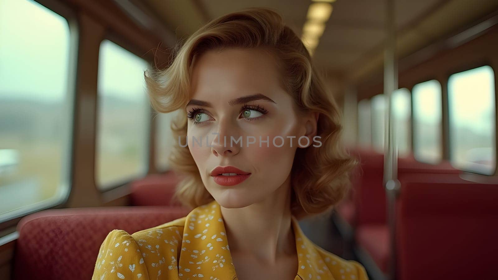Vintage retro woman in the train