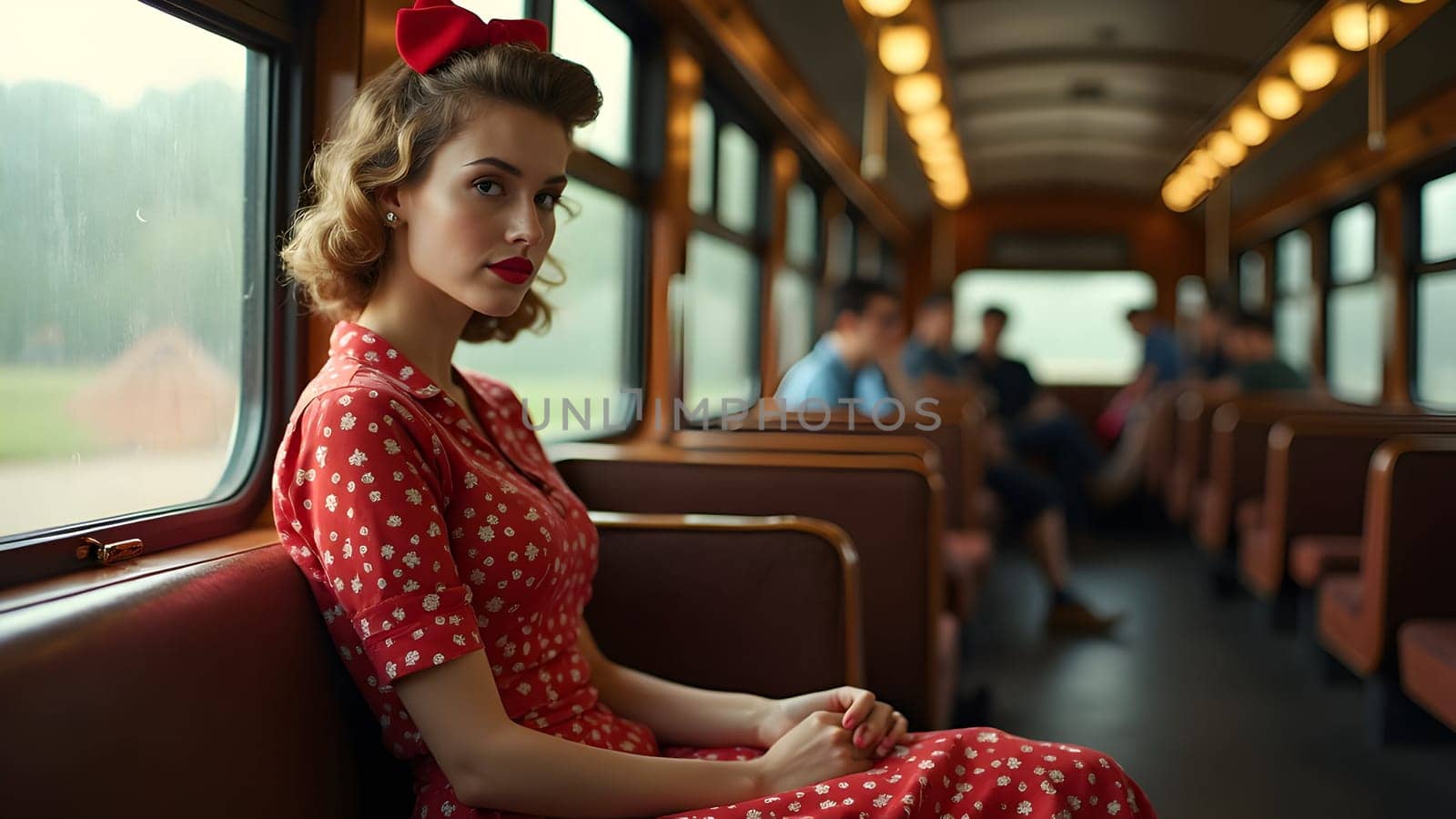 Vintage retro woman in the train