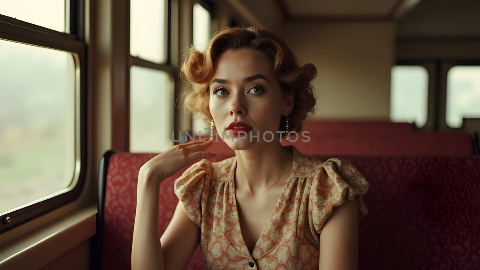 Vintage retro woman in the train
