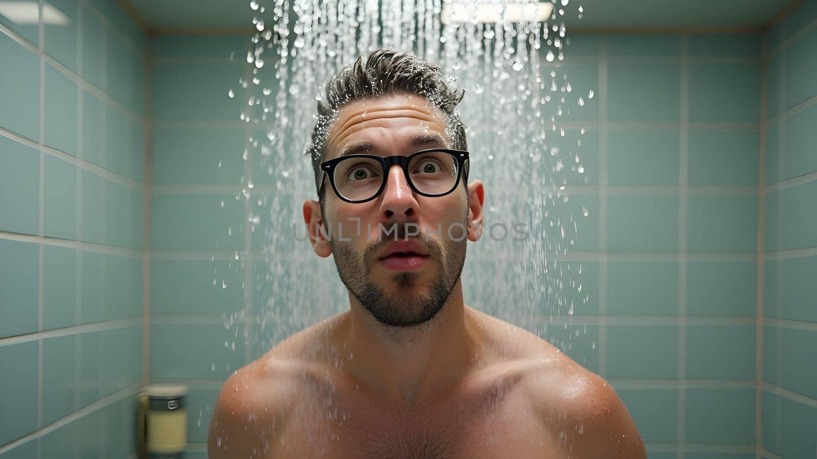 Geek man in the shower