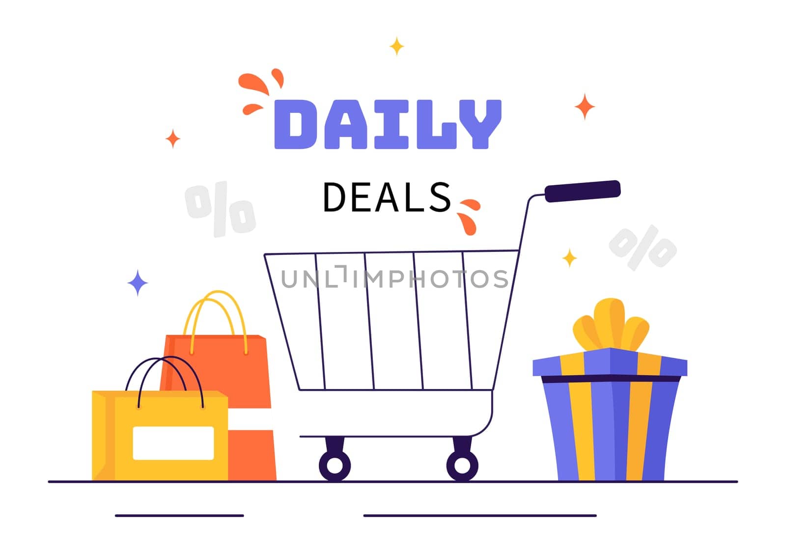 Daily Deals Vector Illustration Showcasing Various Shopping Items with Increasing Discounts to Ideal for Promotions, Sales, and E-Commerce Background