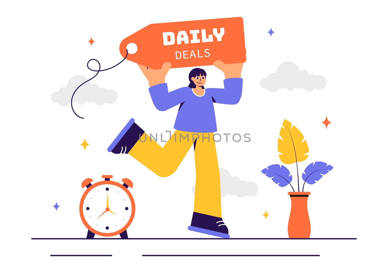 Daily Deals Vector Illustration Showcasing Various Shopping Items with Increasing Discounts to Ideal for Promotions, Sales, and E-Commerce Background