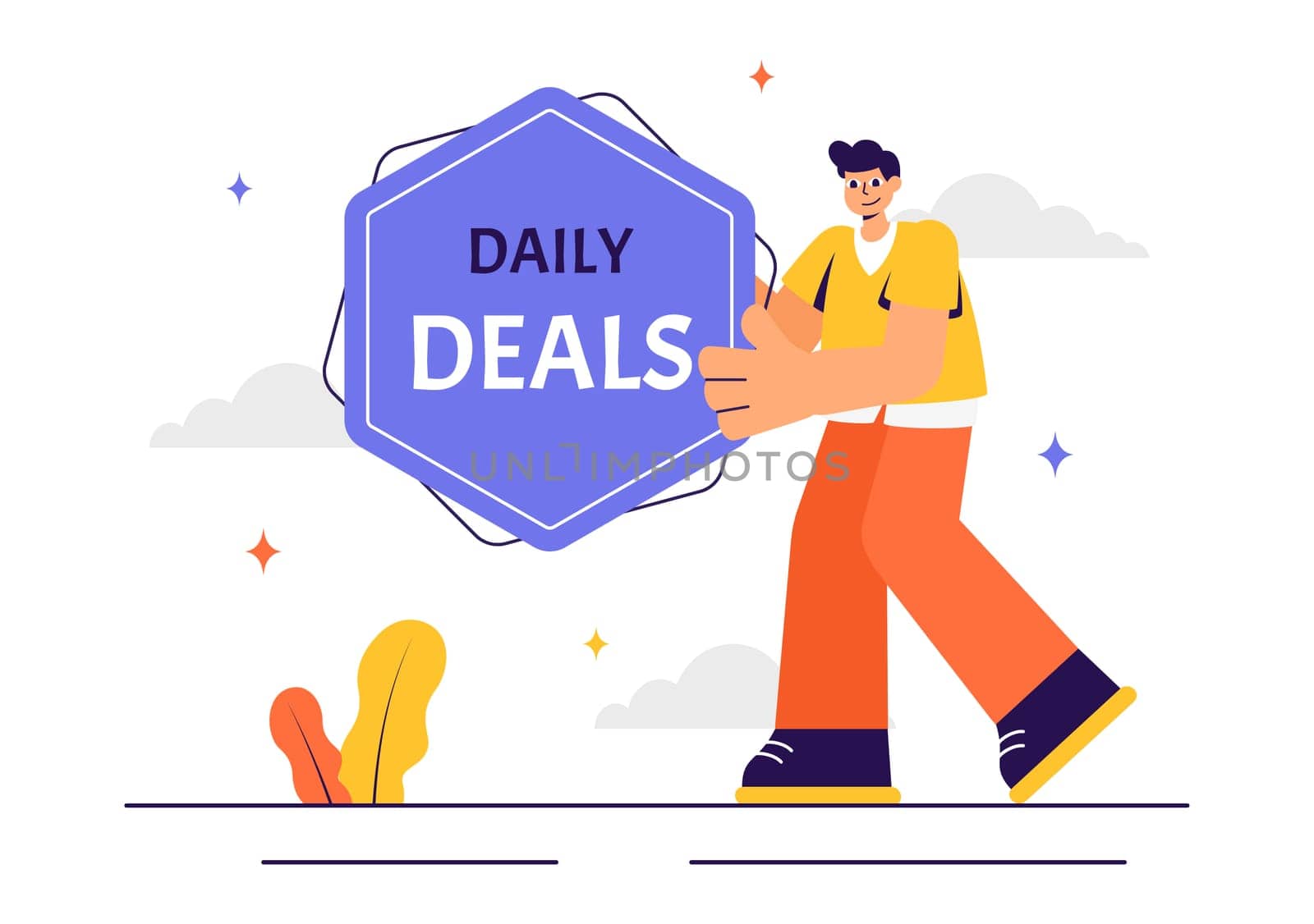 Daily Deals Vector Illustration Showcasing Various Shopping Items with Increasing Discounts to Ideal for Promotions, Sales, and E-Commerce Background