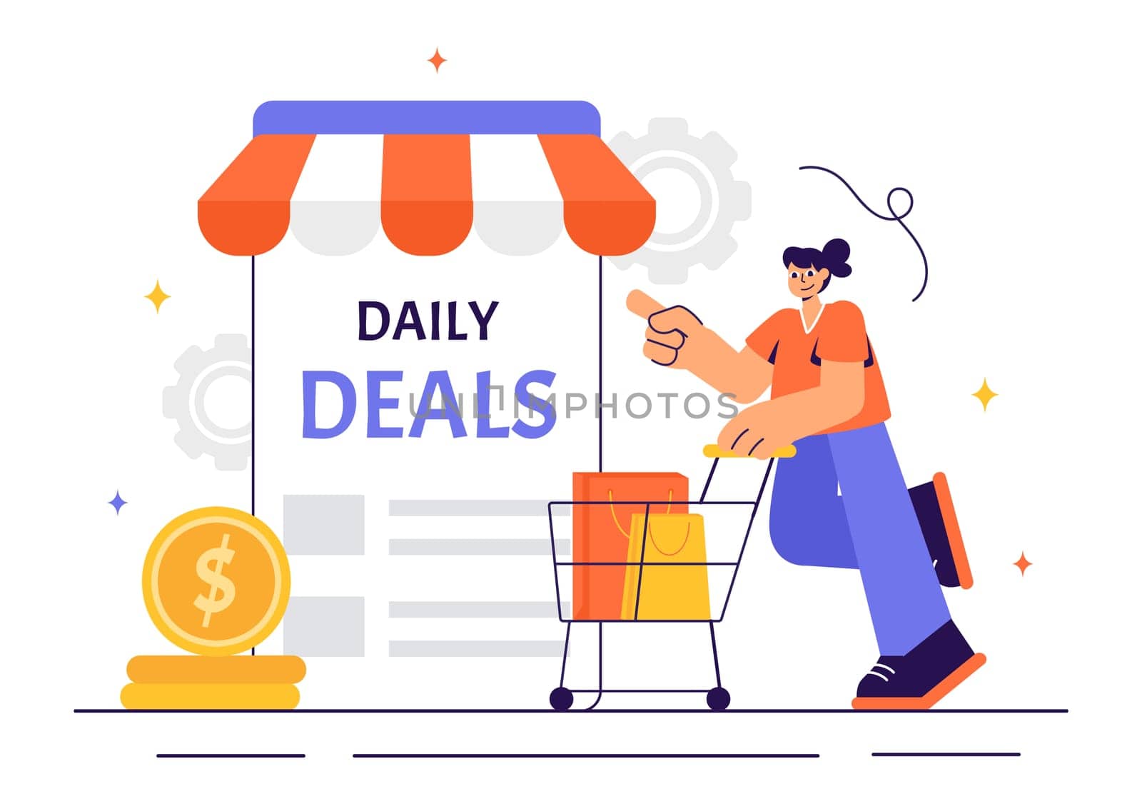 Daily Deals Vector Illustration Showcasing Various Shopping Items with Increasing Discounts to Ideal for Promotions, Sales, and E-Commerce Background