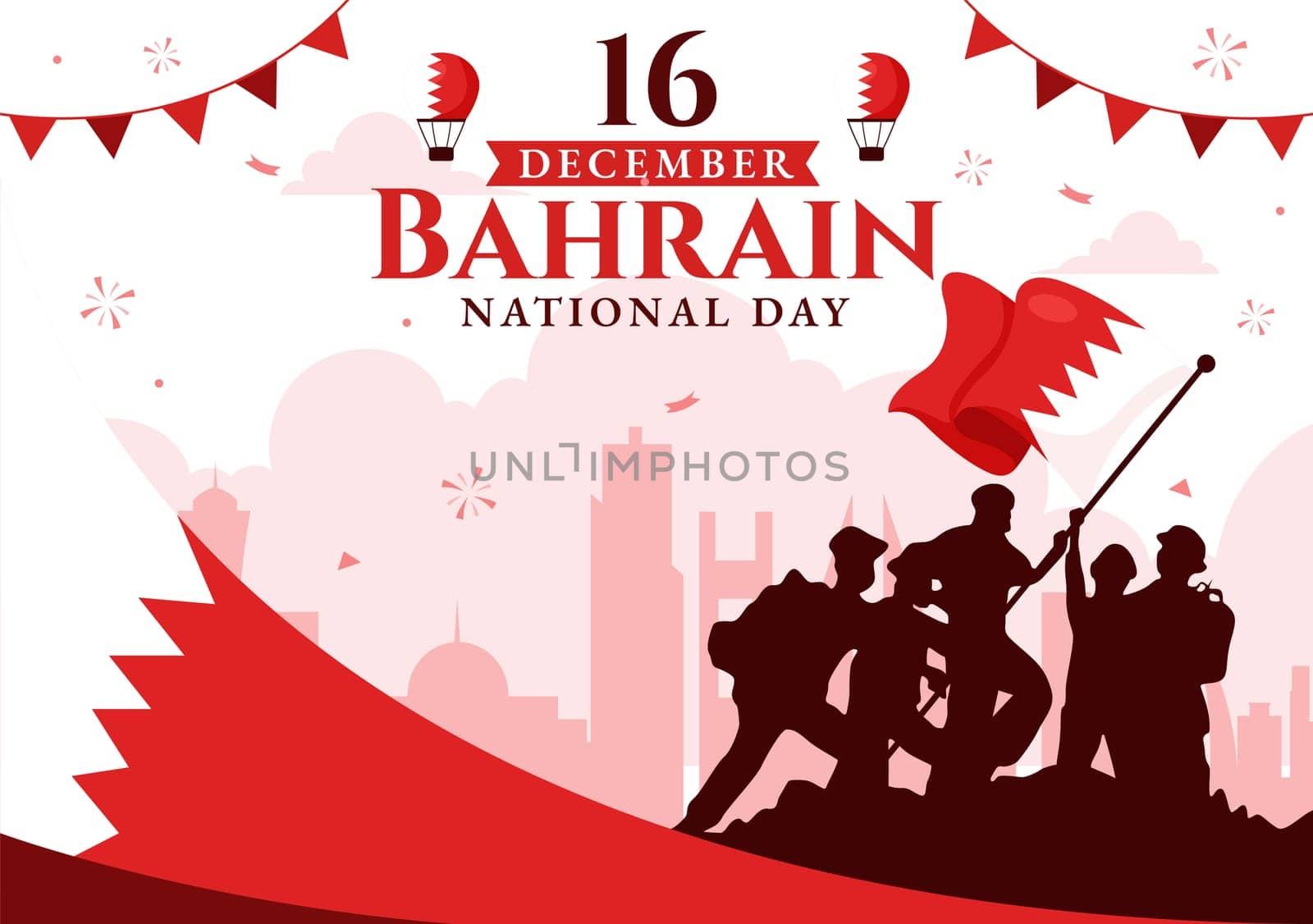 Happy Bahrain National Day Vector Illustration on December 16th, Featuring a Waving Flag in a Patriotic Holiday, in a Flat Style Cartoon Background