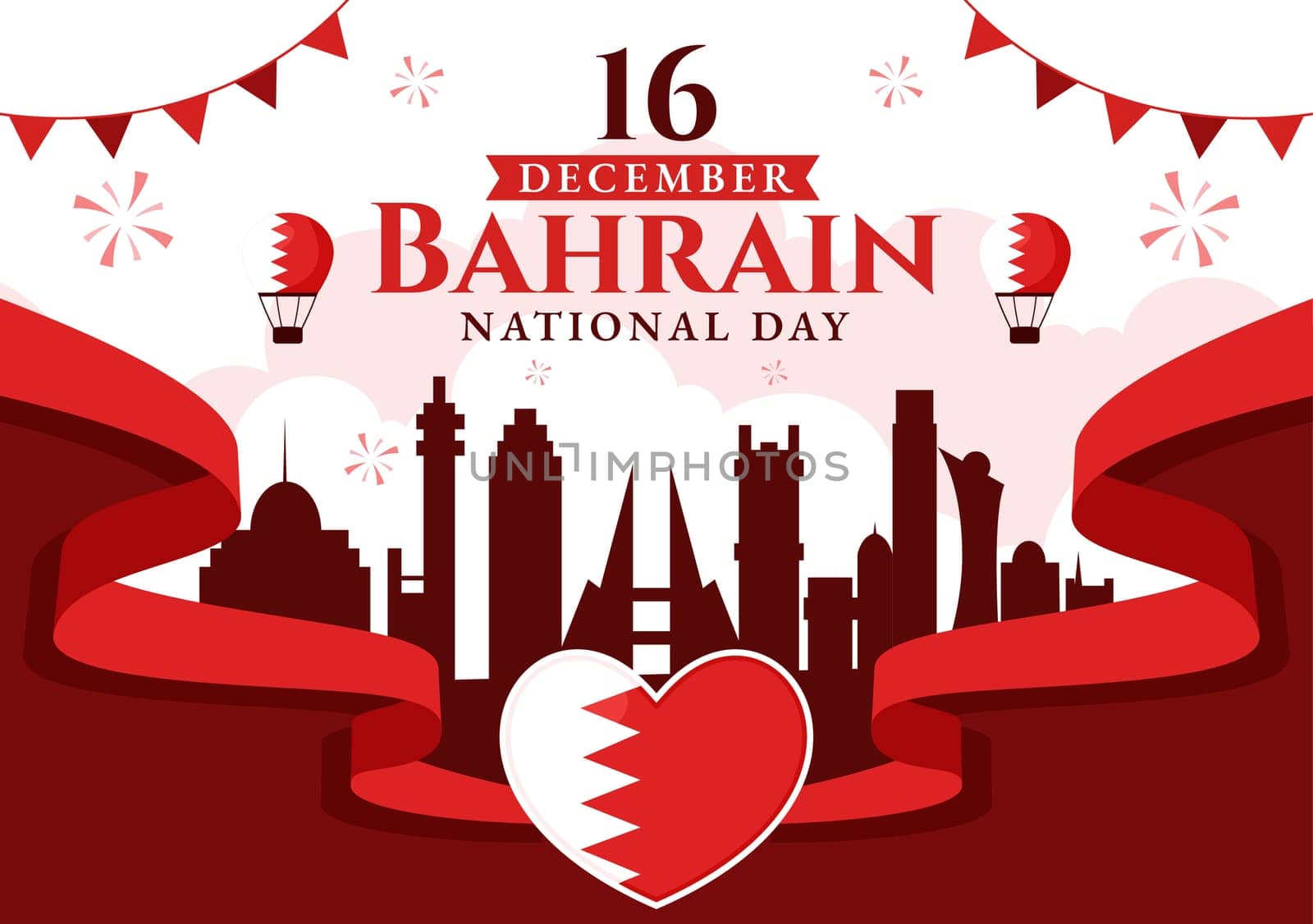 Happy Bahrain National Day Vector Illustration on December 16th, Featuring a Waving Flag in a Patriotic Holiday, in a Flat Style Cartoon Background