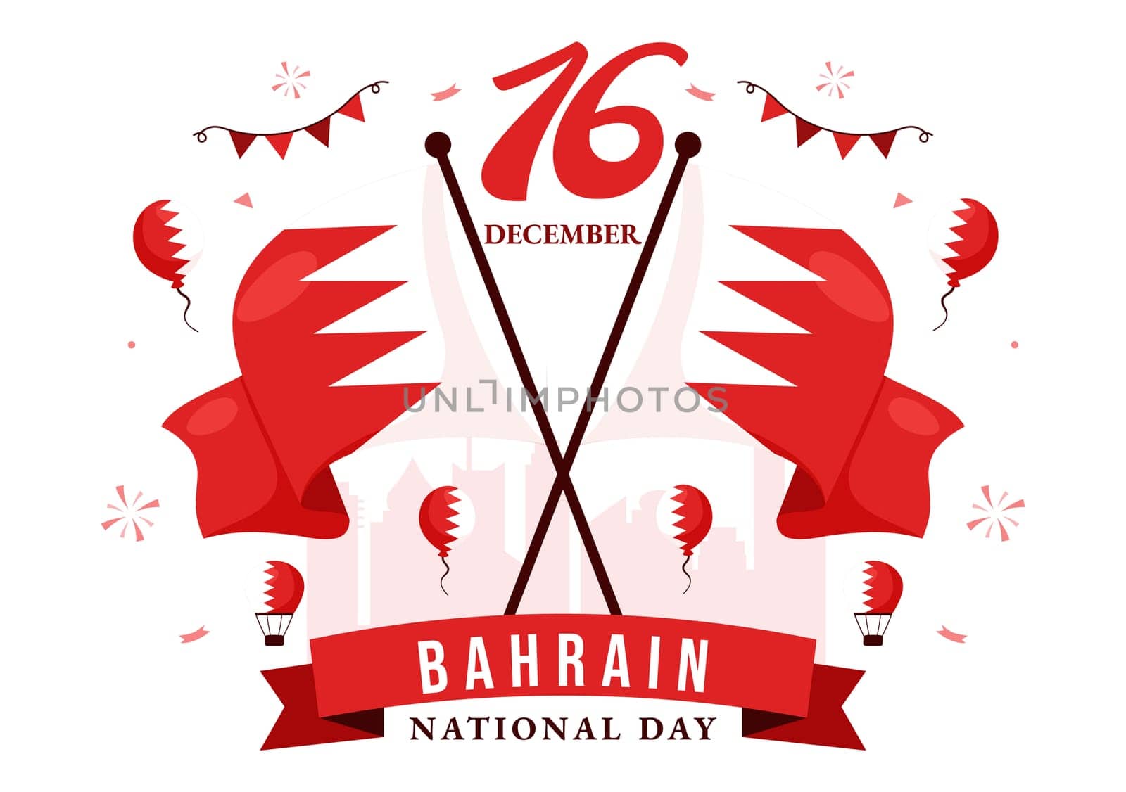 Happy Bahrain National Day Vector Illustration on December 16th, Featuring a Waving Flag in a Patriotic Holiday, in a Flat Style Cartoon Background