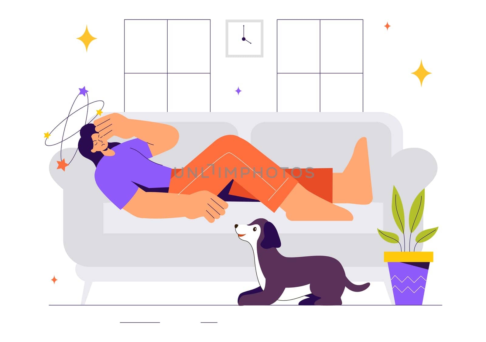 Migraine Vector Illustration of People Suffering from Headaches, Stress, Multitasking, and Migraines in a Healthcare Flat Style Cartoon Background