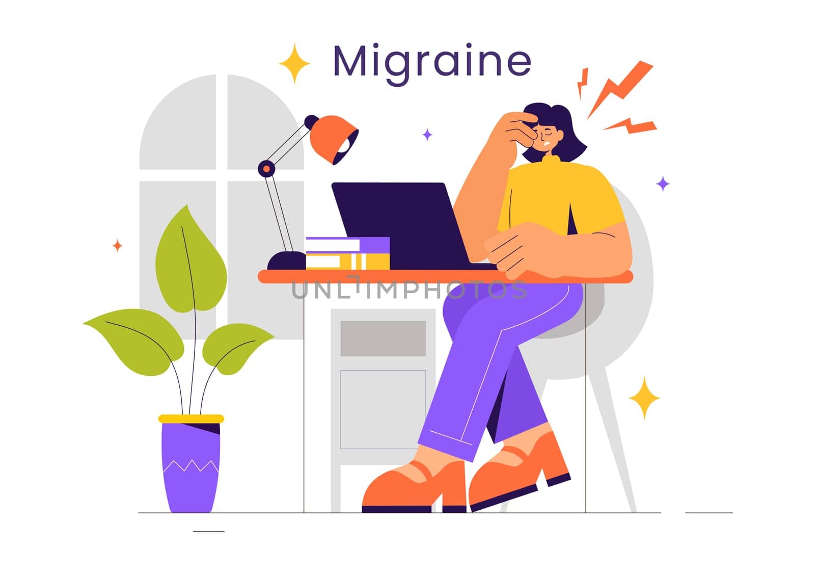 Migraine Vector Illustration of People Suffering from Headaches, Stress, Multitasking, and Migraines in a Healthcare Flat Style Cartoon Background
