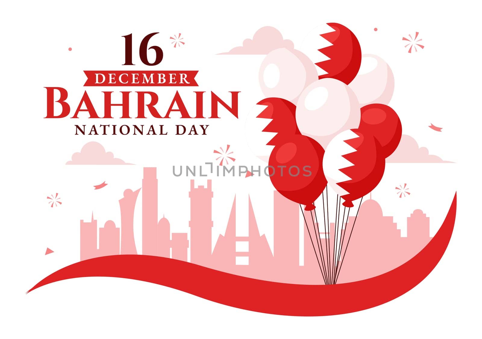 Happy Bahrain National Day Vector Illustration on December 16th, Featuring a Waving Flag in a Patriotic Holiday, in a Flat Style Cartoon Background