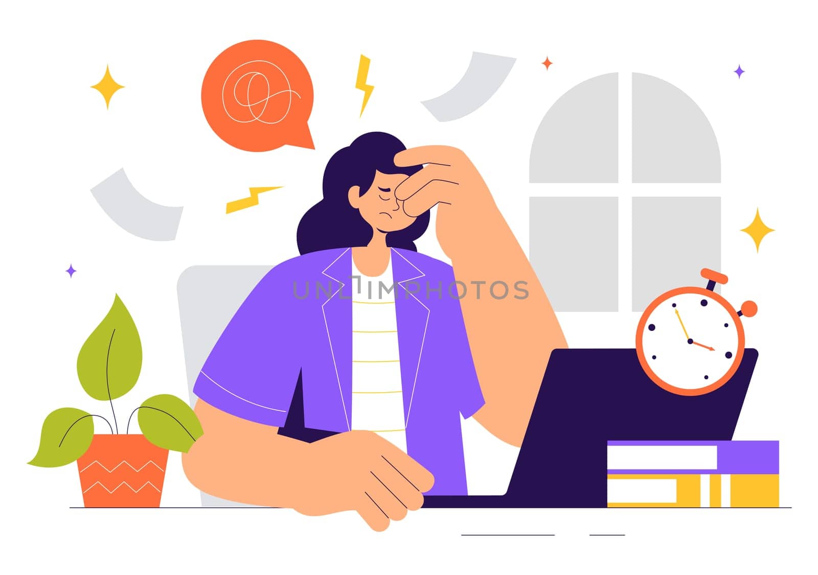 Migraine Vector Illustration of People Suffering from Headaches, Stress, Multitasking, and Migraines in a Healthcare Flat Style Cartoon Background